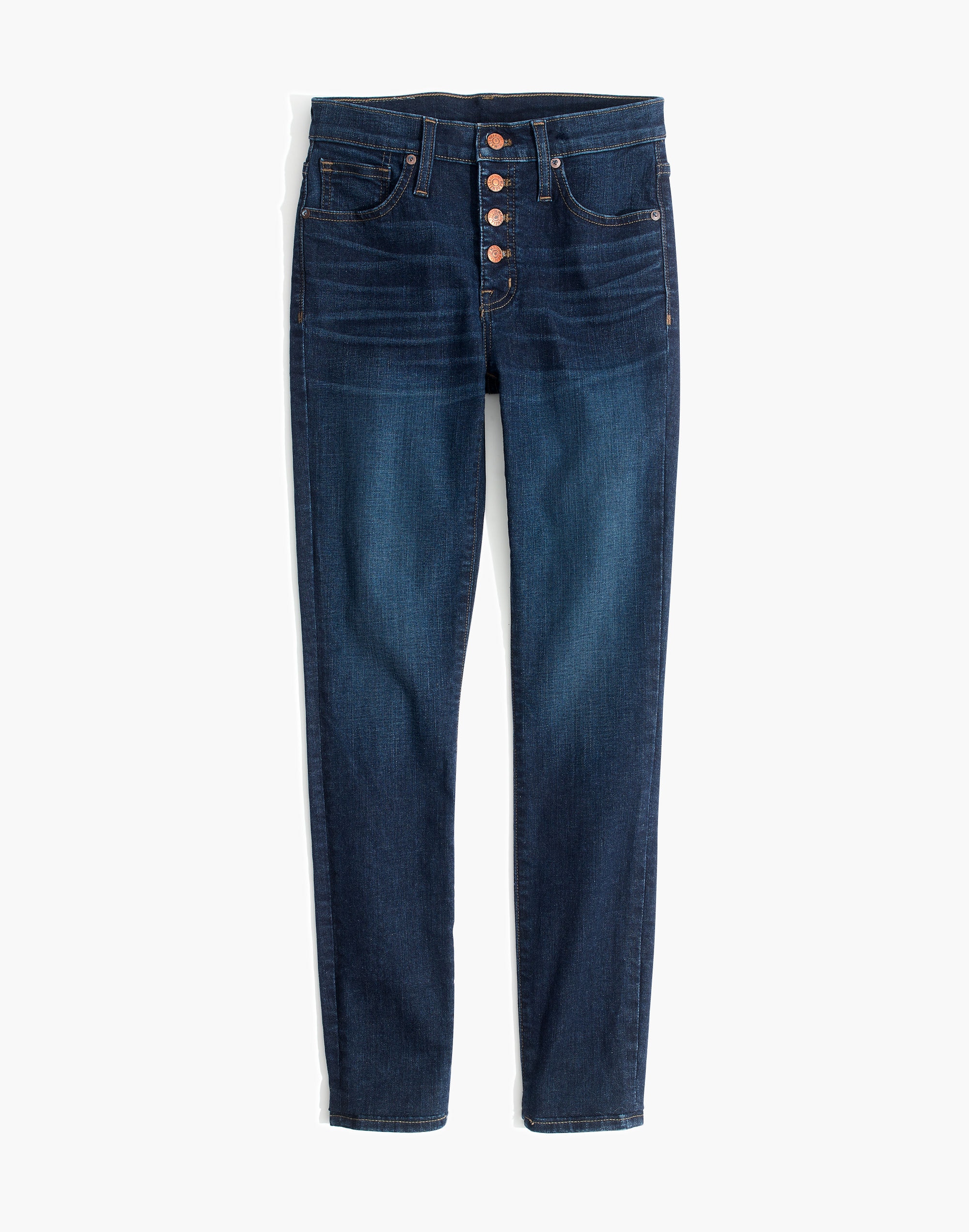 9" Mid-Rise Skinny Jeans in Hayes Wash: Button-Front Edition