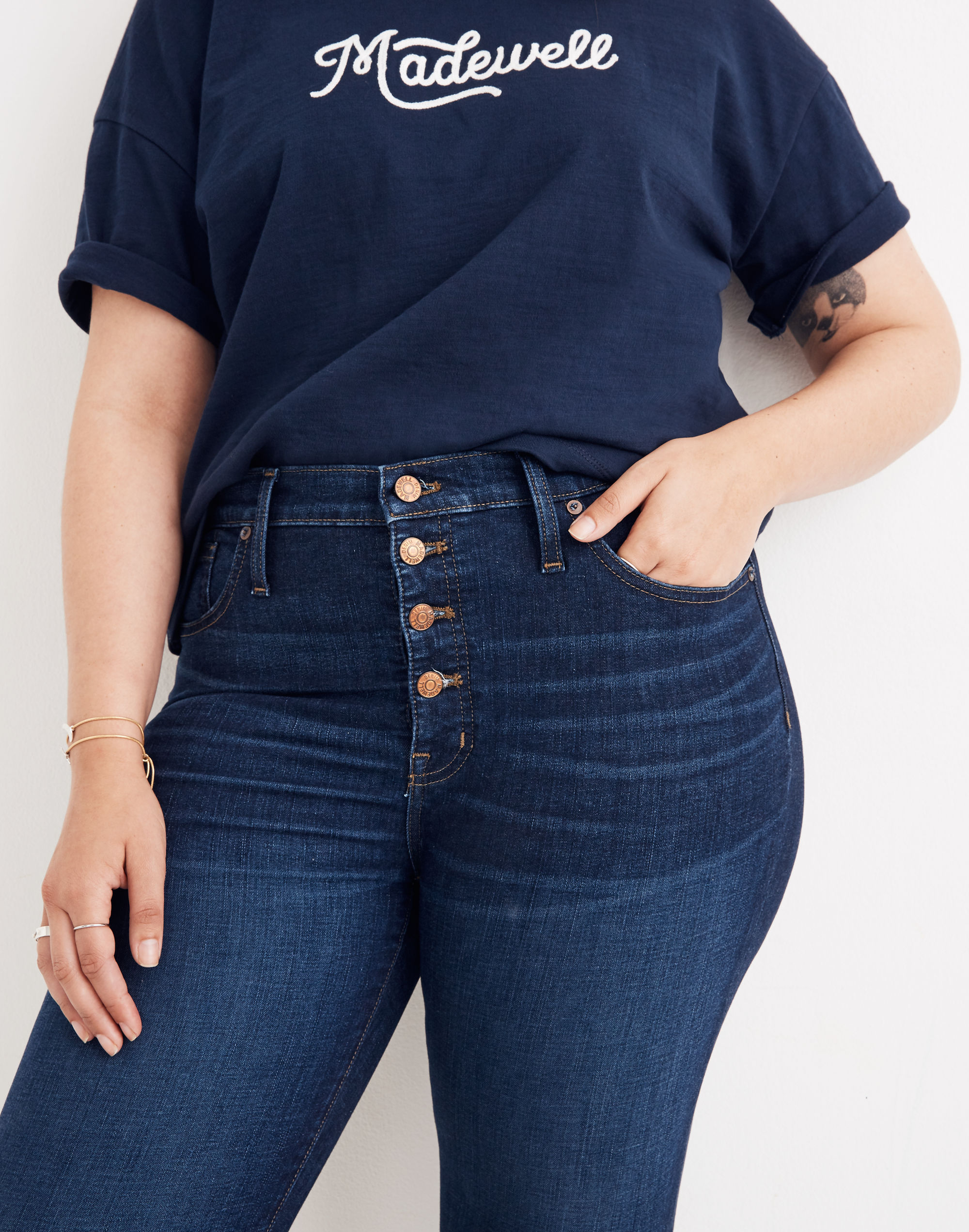tall 9 mid-rise skinny jeans in hayes wash: button-front edition