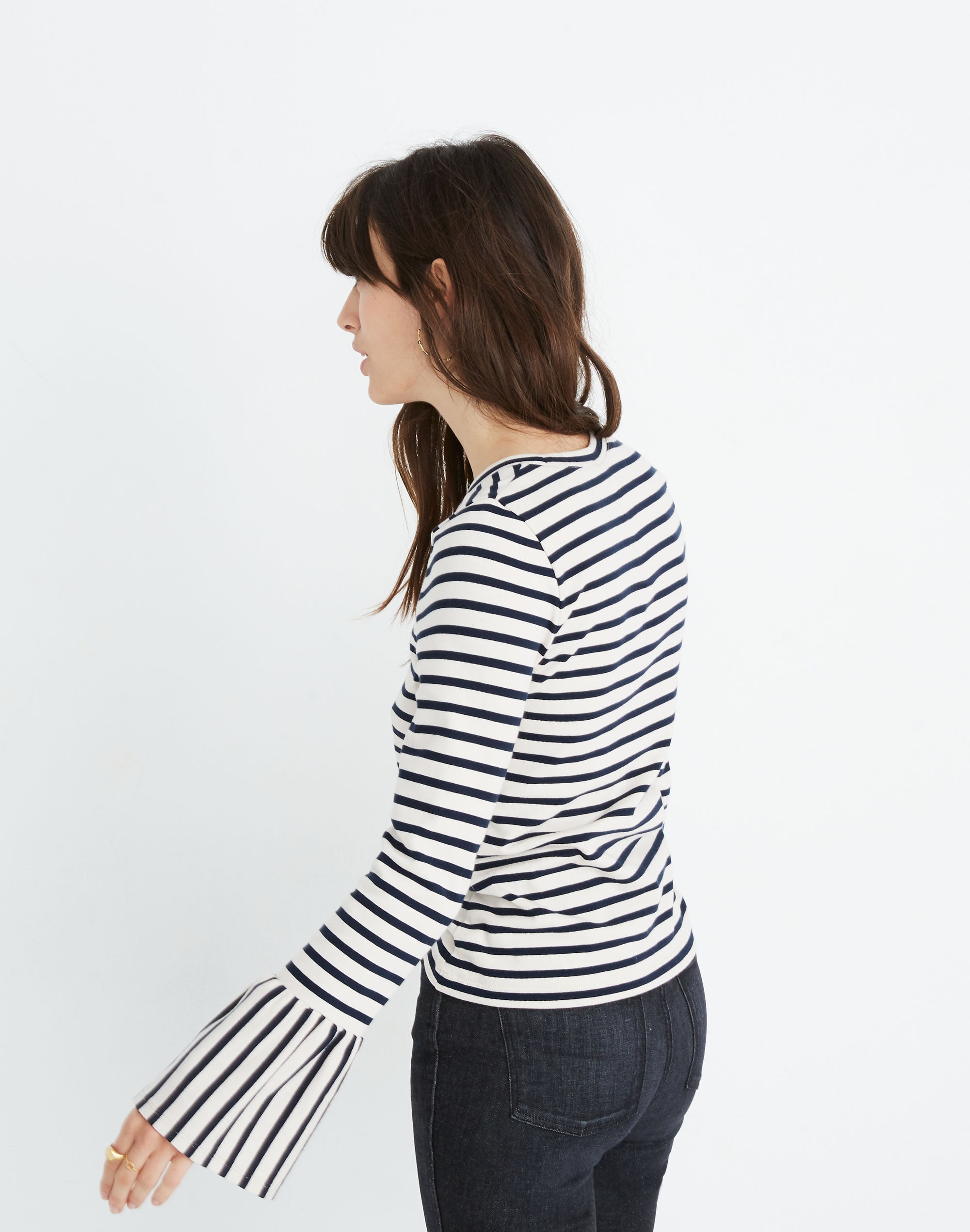Stripe-Play Ruffle-Cuff Top