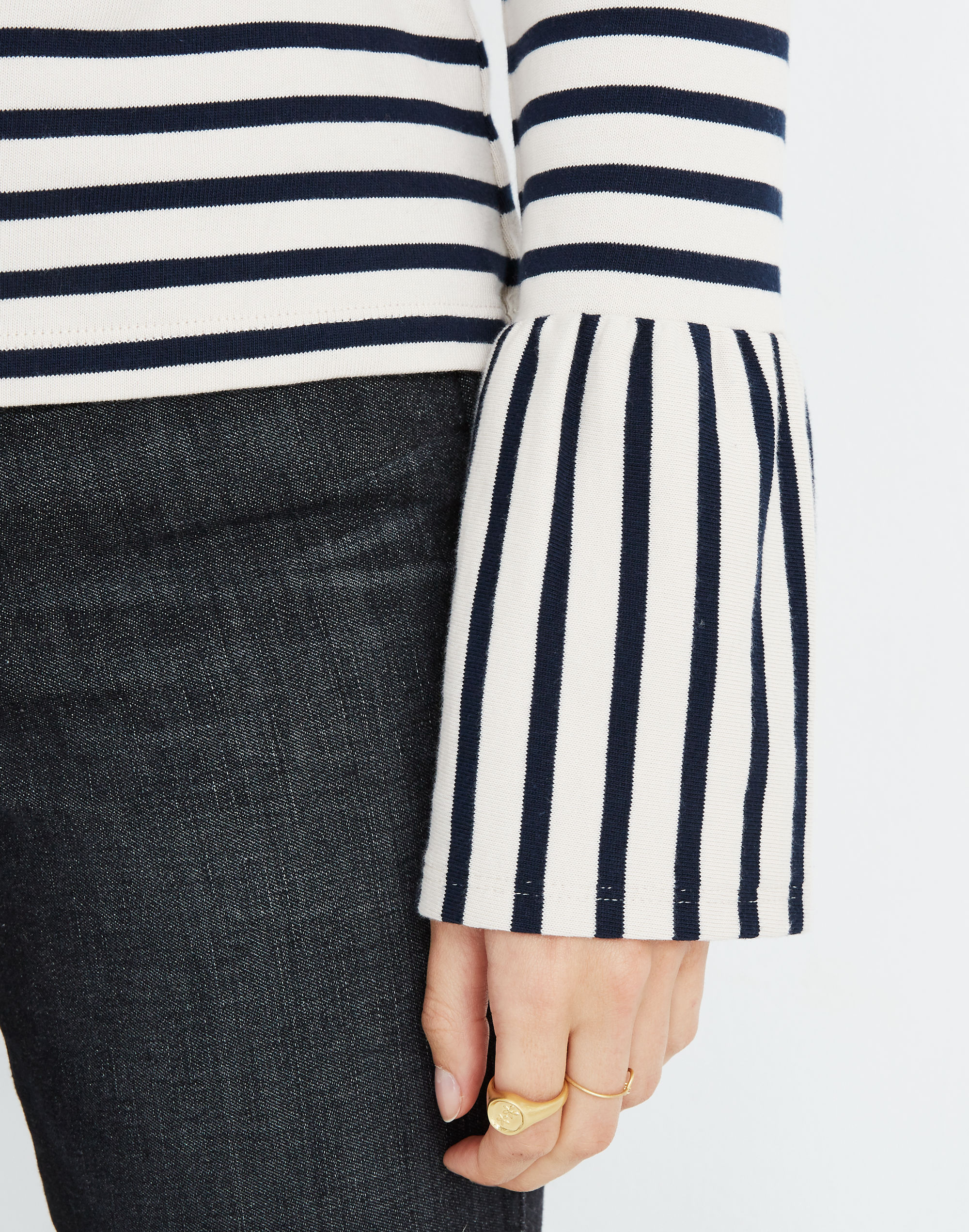 Stripe-Play Ruffle-Cuff Top