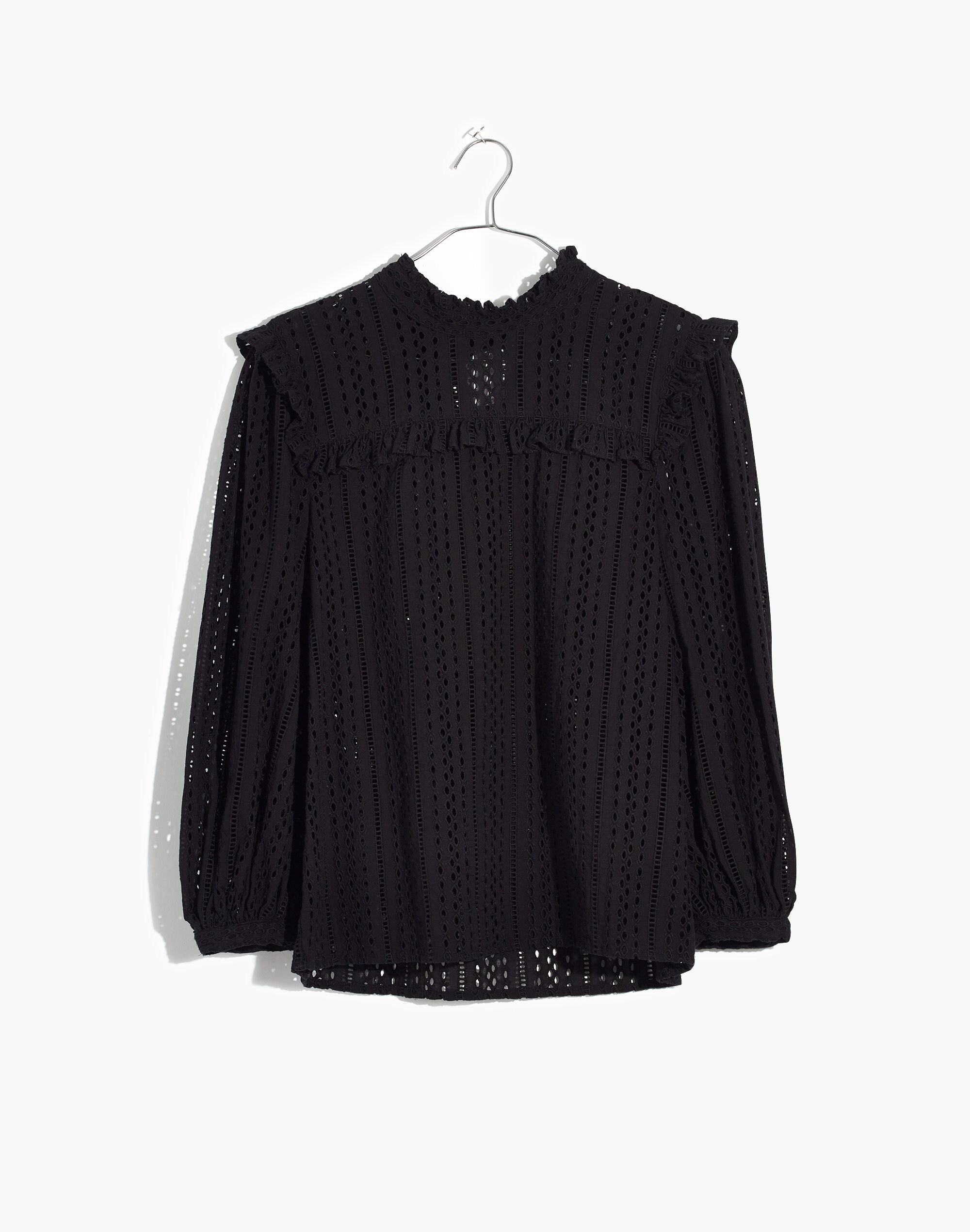 Eyelet Mockneck Ruffle Top
