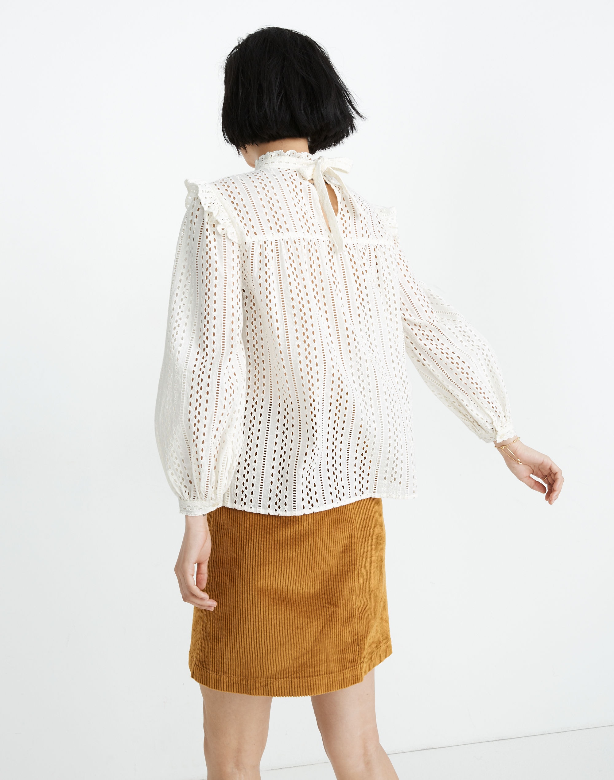 Eyelet Mockneck Ruffle Top
