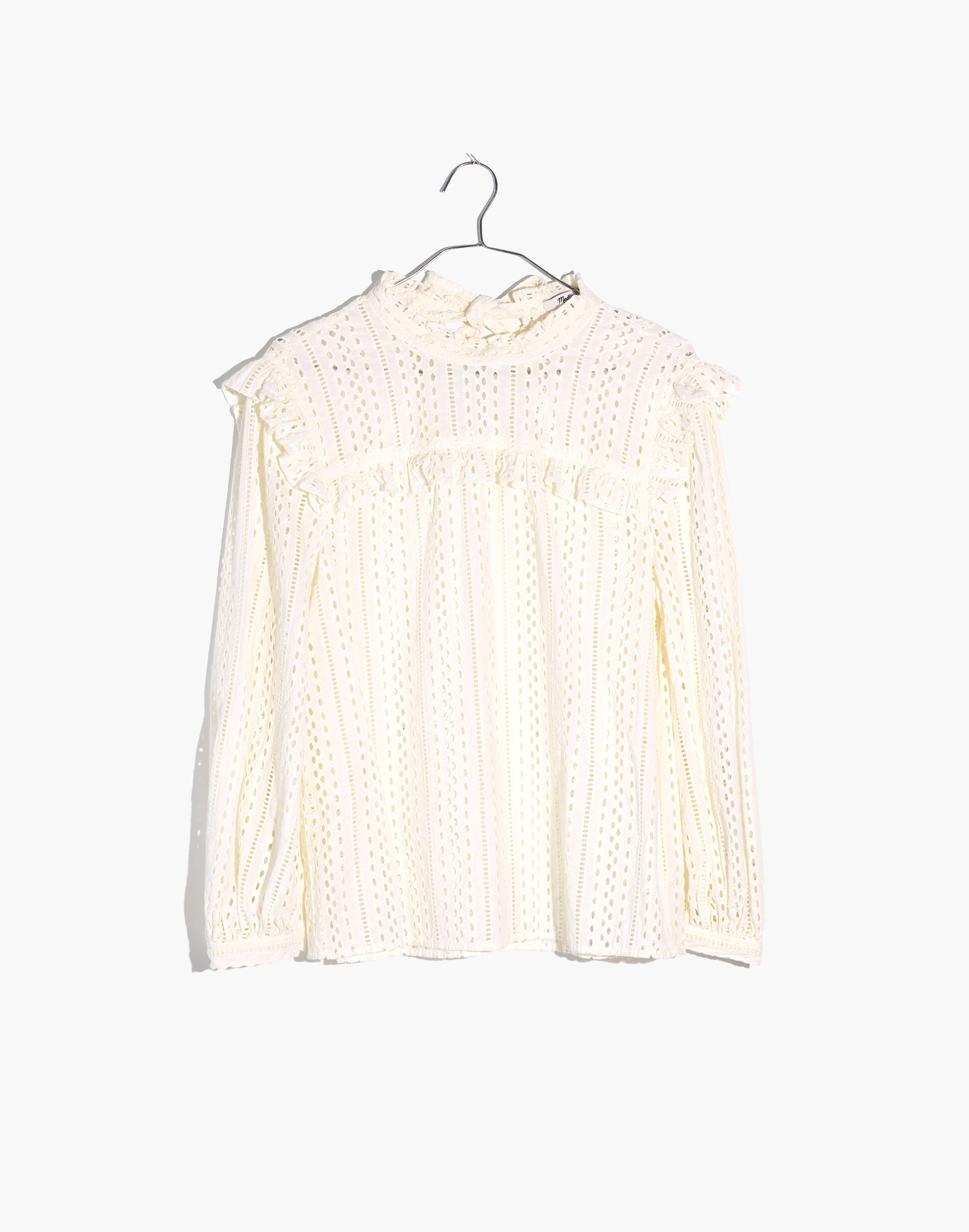 Eyelet Mockneck Ruffle Top