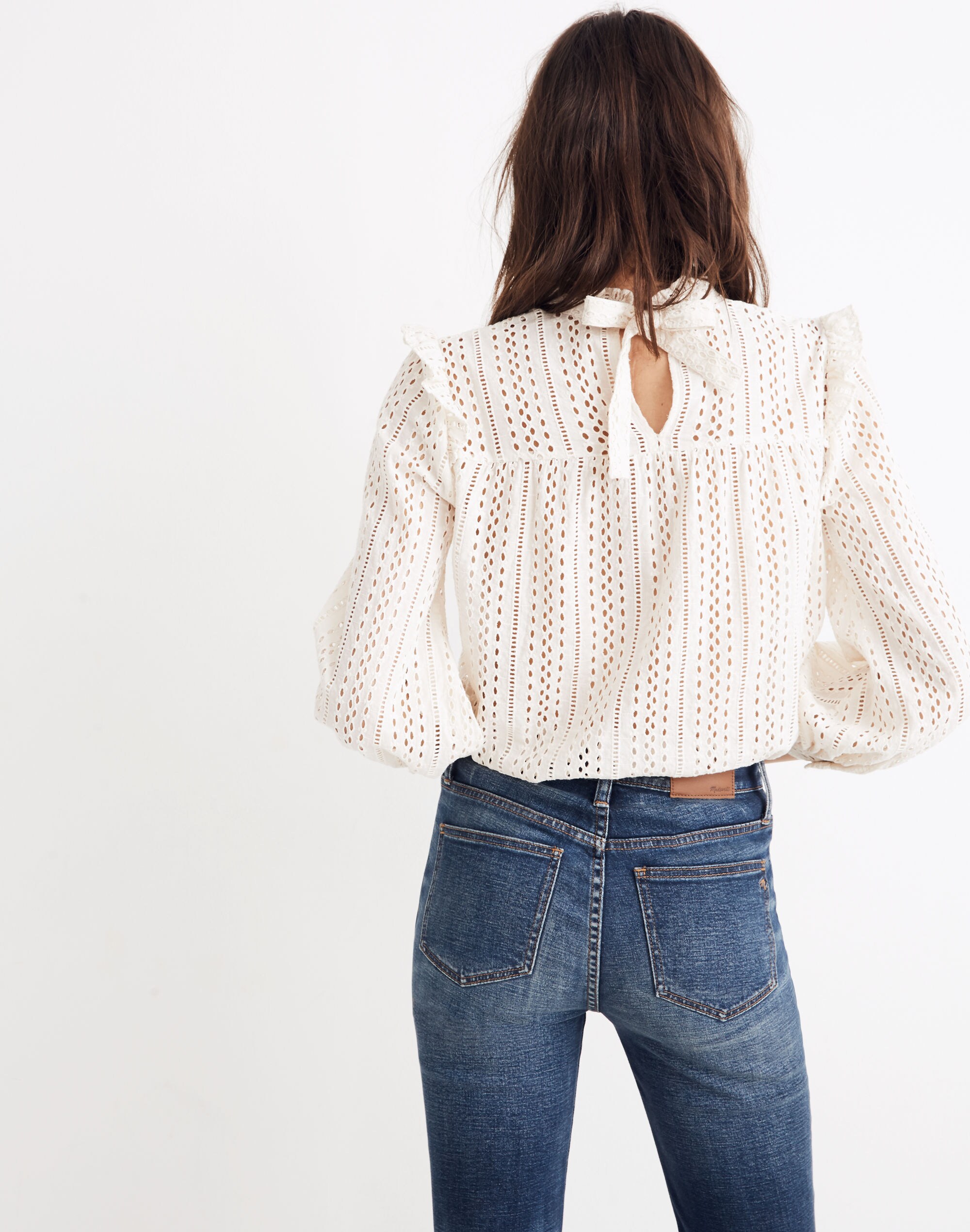 Eyelet Mockneck Ruffle Top