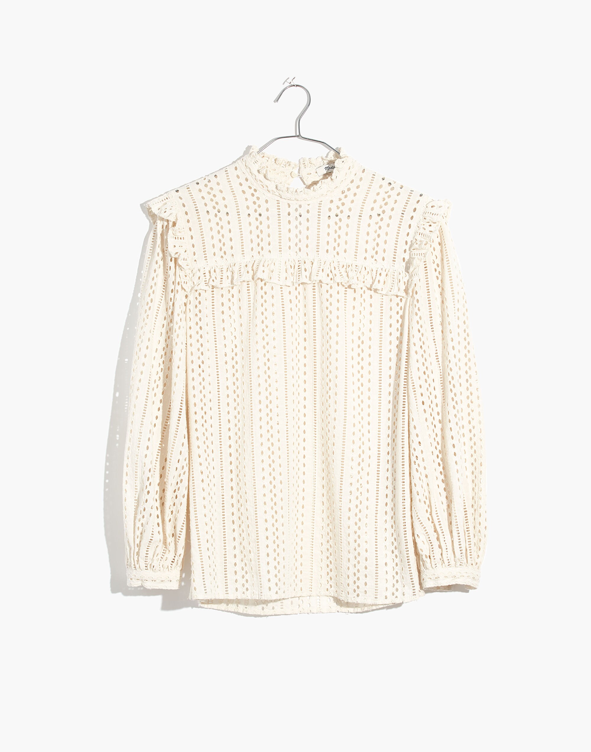 Eyelet Mockneck Ruffle Top