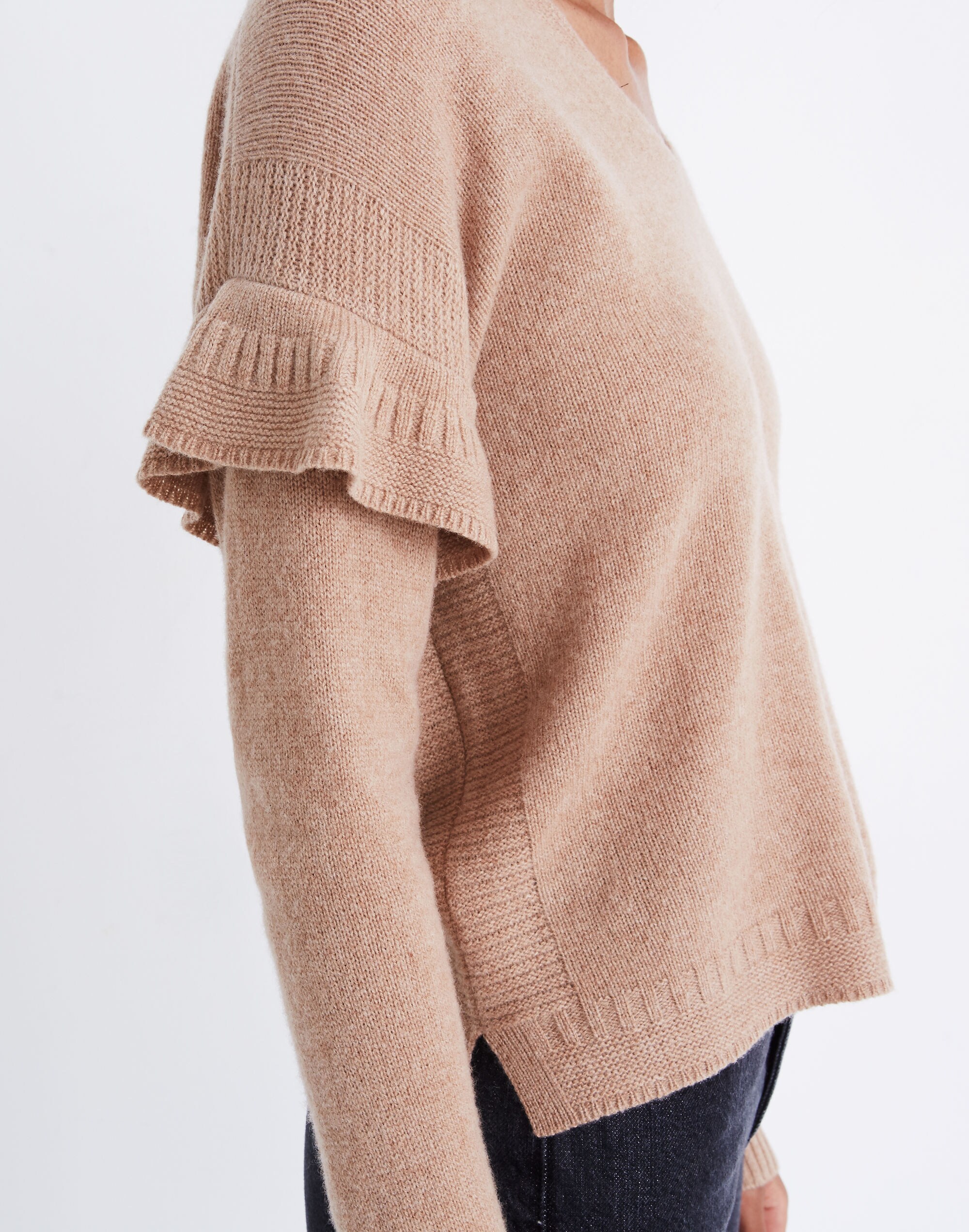 Ruffled Stitch-Play Pullover Sweater