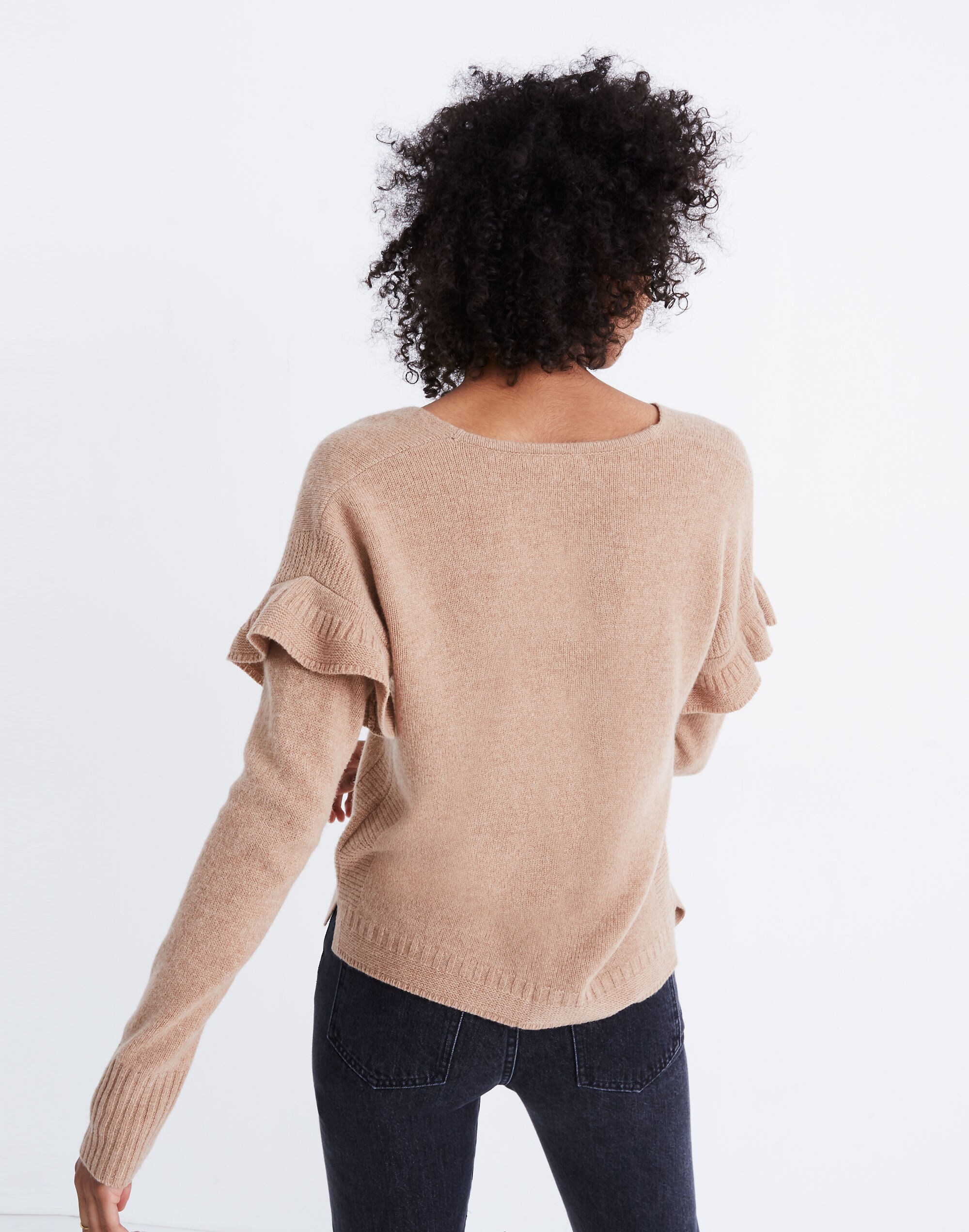 Ruffled Stitch-Play Pullover Sweater