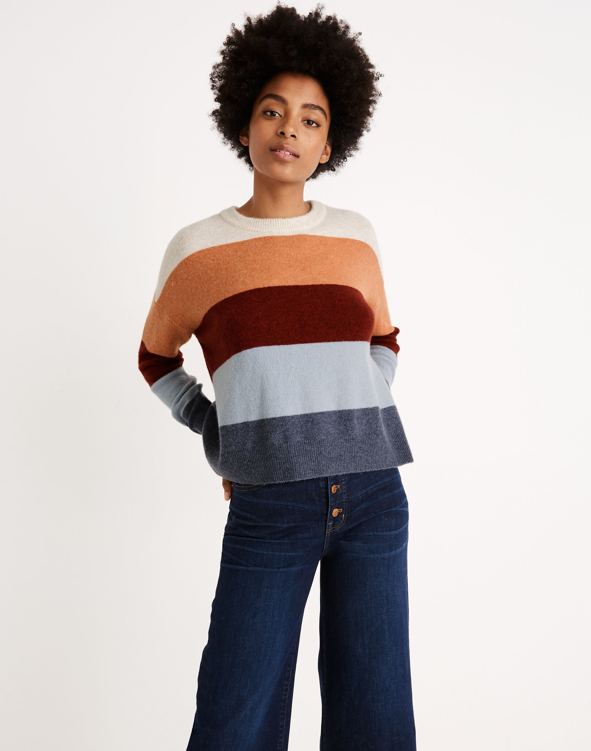 crofton striped pullover sweater in coziest yarn