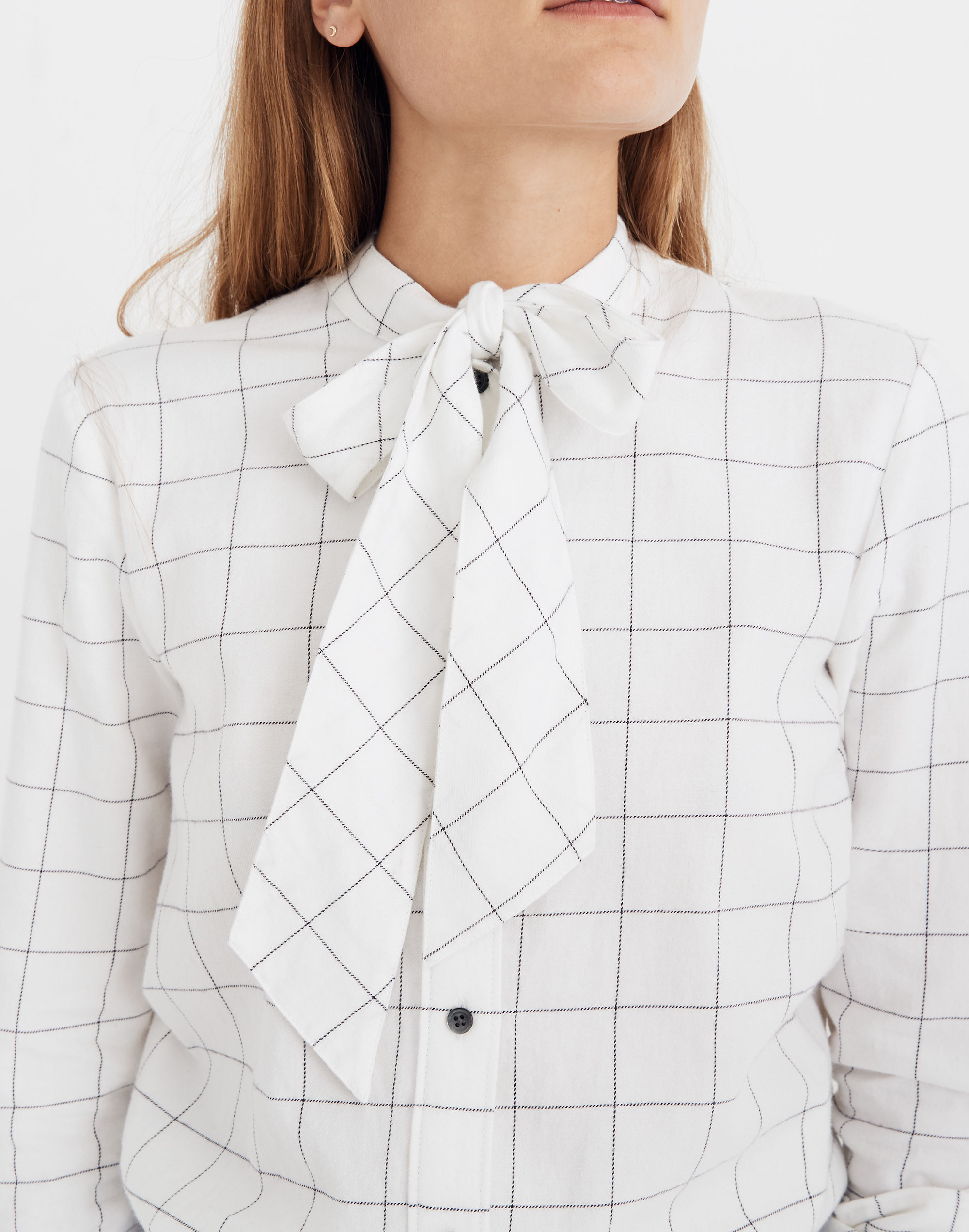 Flannel Tie-Neck Shirt in Windowpane