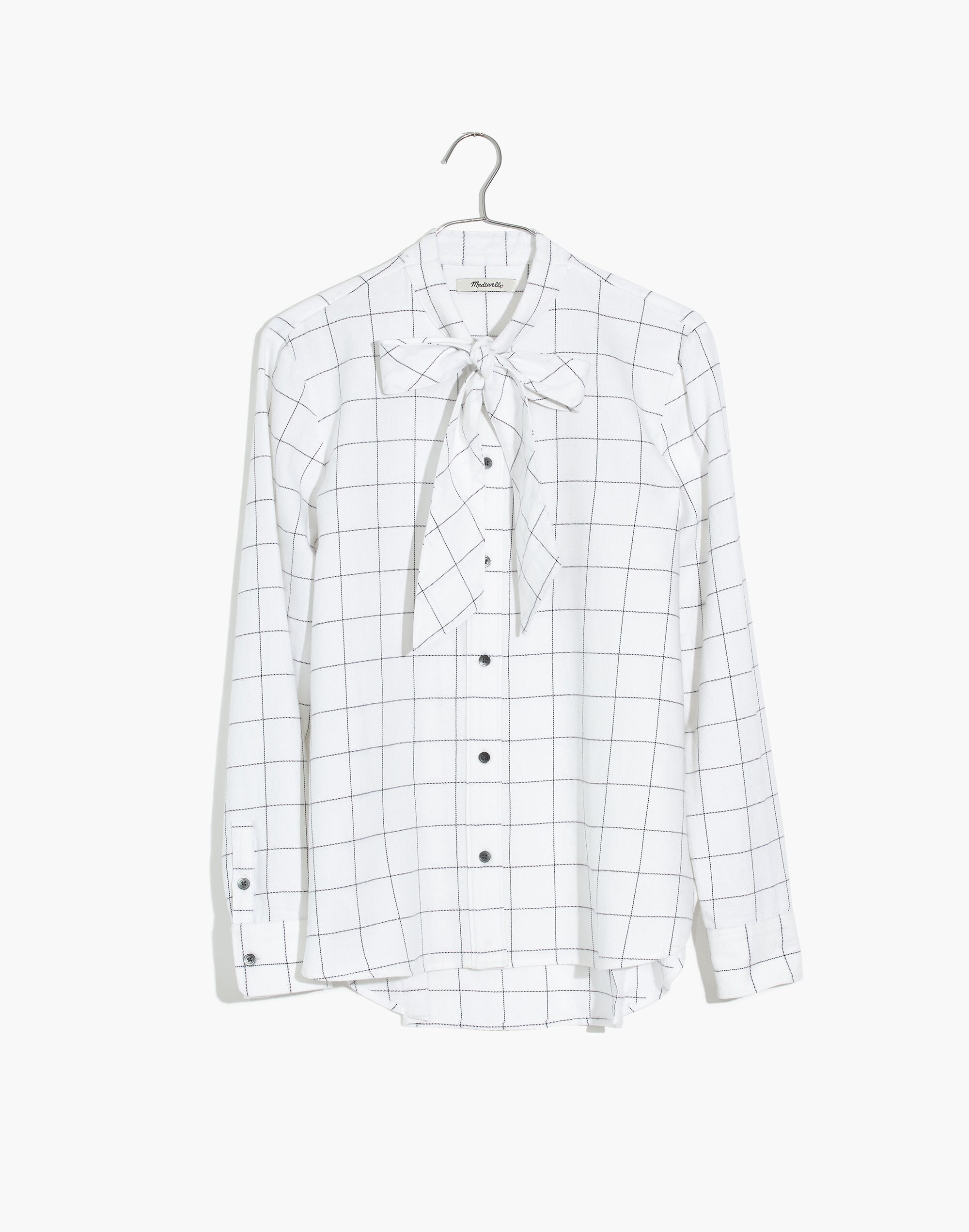 Flannel Tie-Neck Shirt in Windowpane