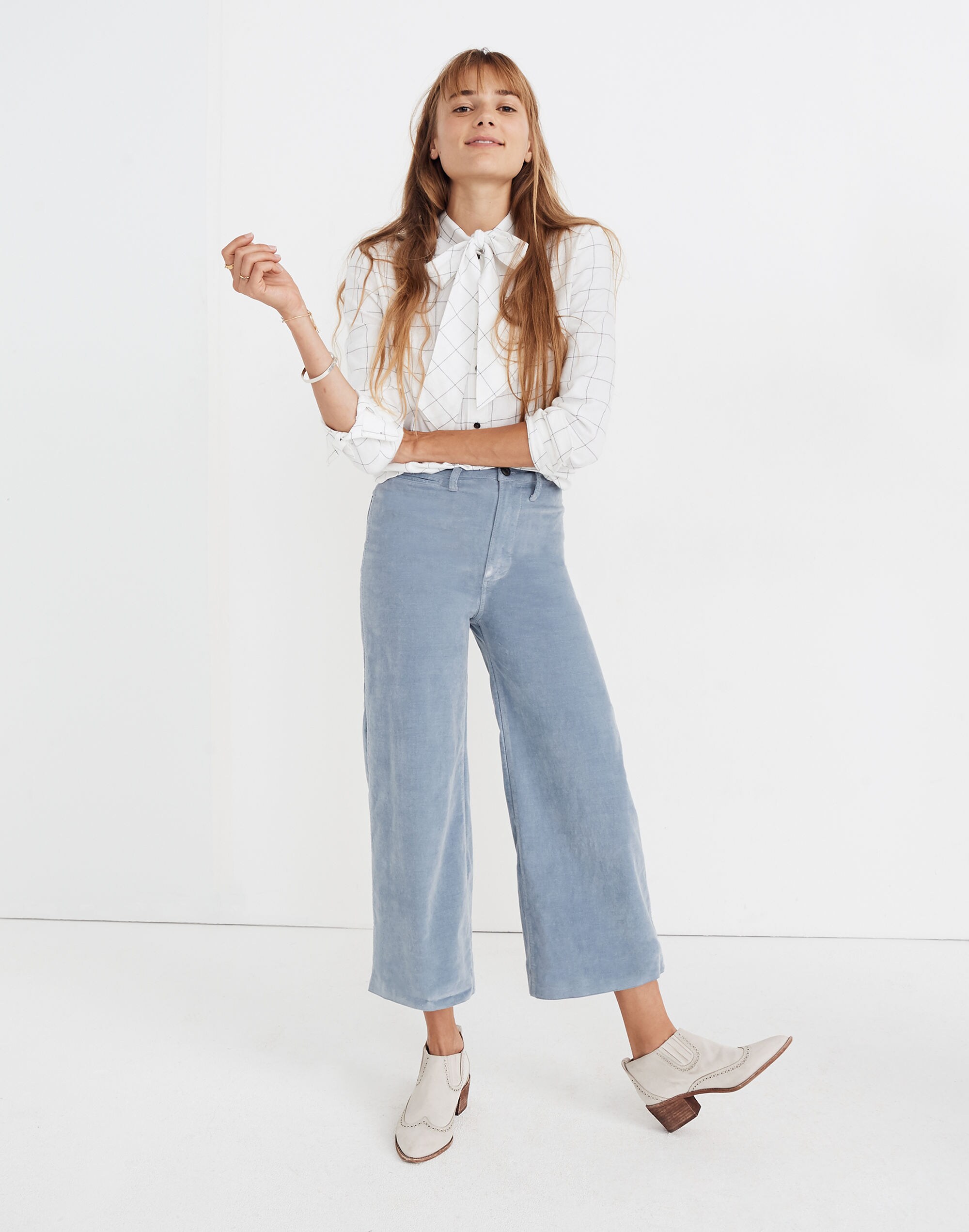 Flannel Tie-Neck Shirt in Windowpane