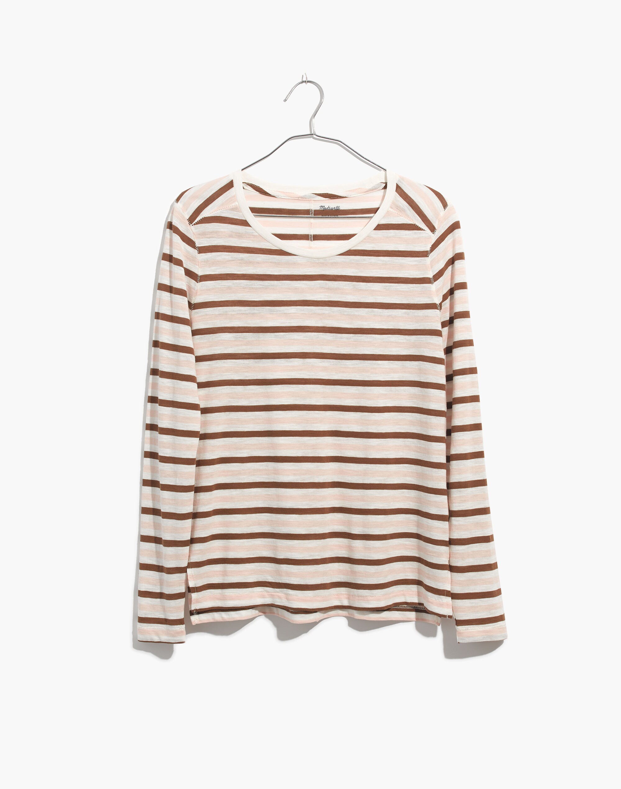 Whisper Cotton Long-Sleeve Crewneck Tee in Myers Stripe