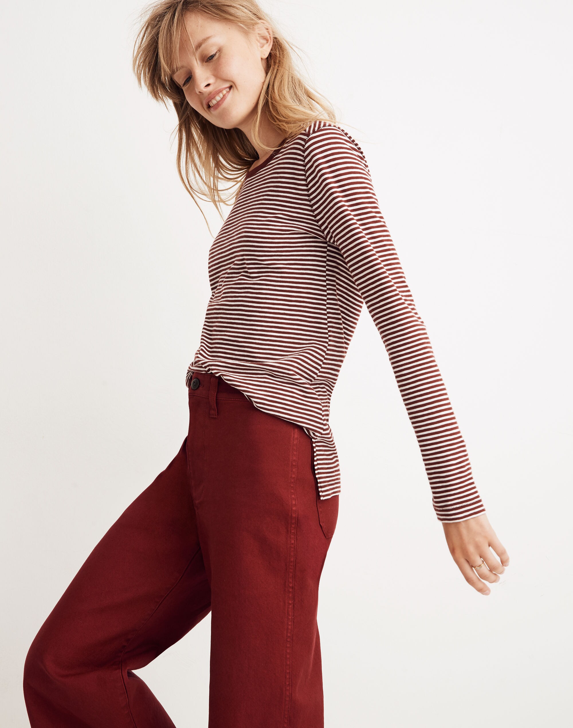 Whisper Cotton Long-Sleeve Crewneck Tee in Daniela Stripe