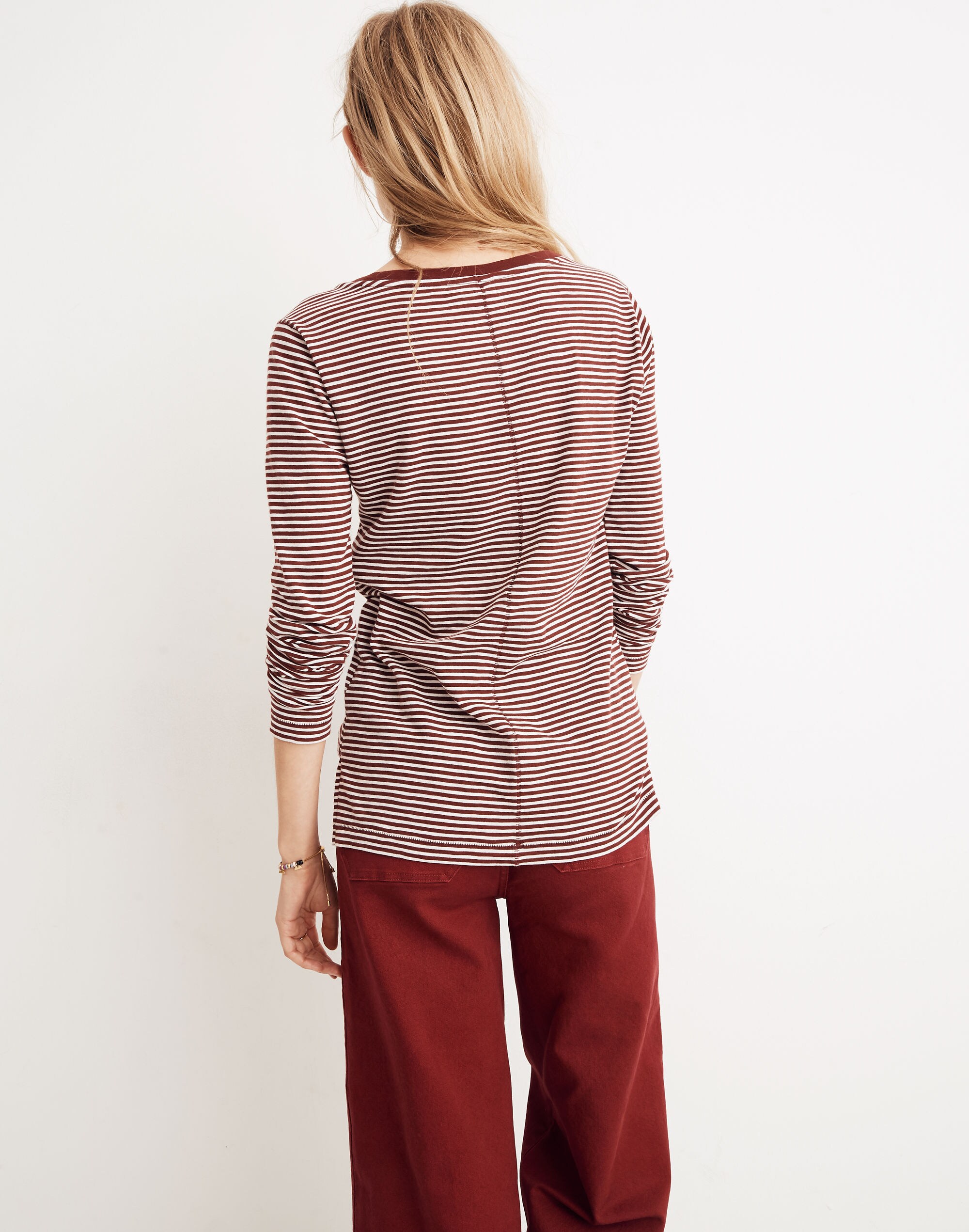 Whisper Cotton Long-Sleeve Crewneck Tee in Daniela Stripe