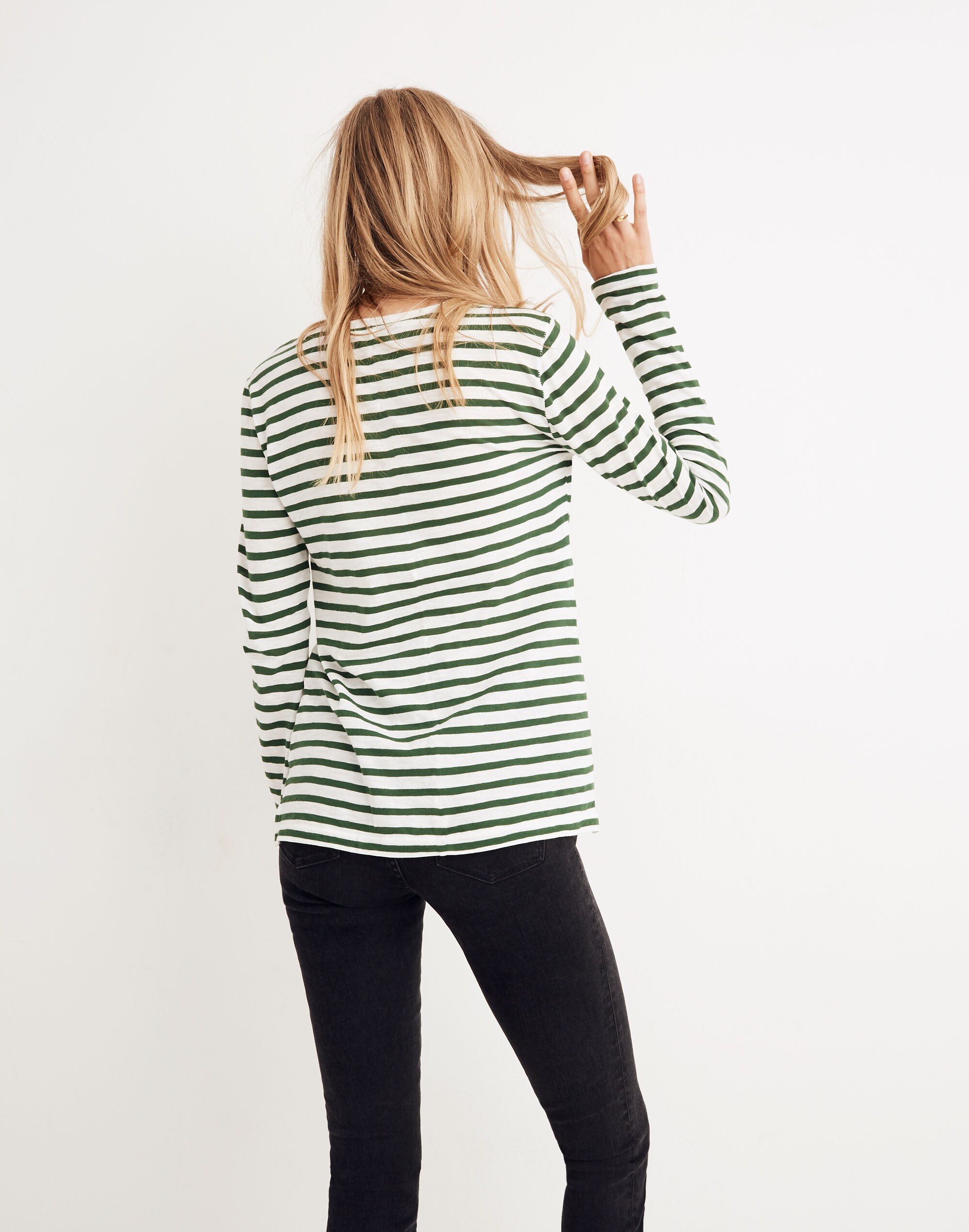 Whisper Cotton Long-Sleeve Crewneck Tee in Lomita Stripe