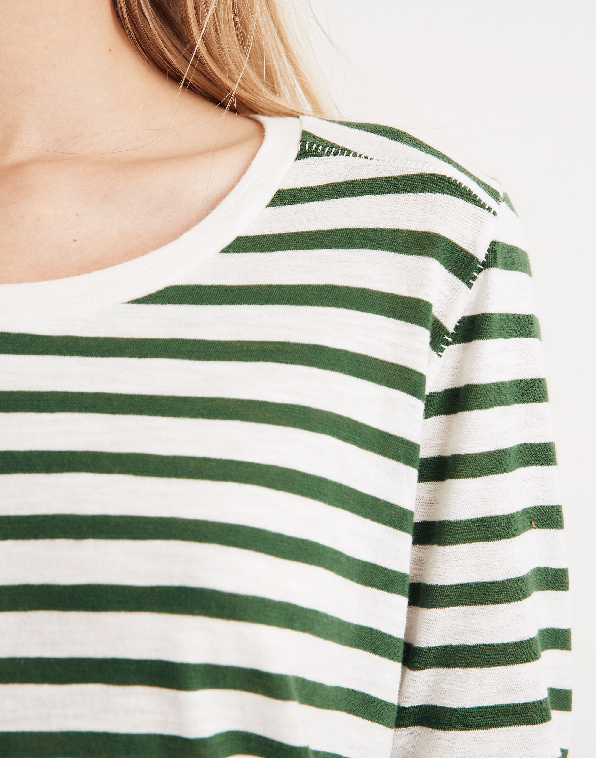 Whisper Cotton Long-Sleeve Crewneck Tee in Lomita Stripe