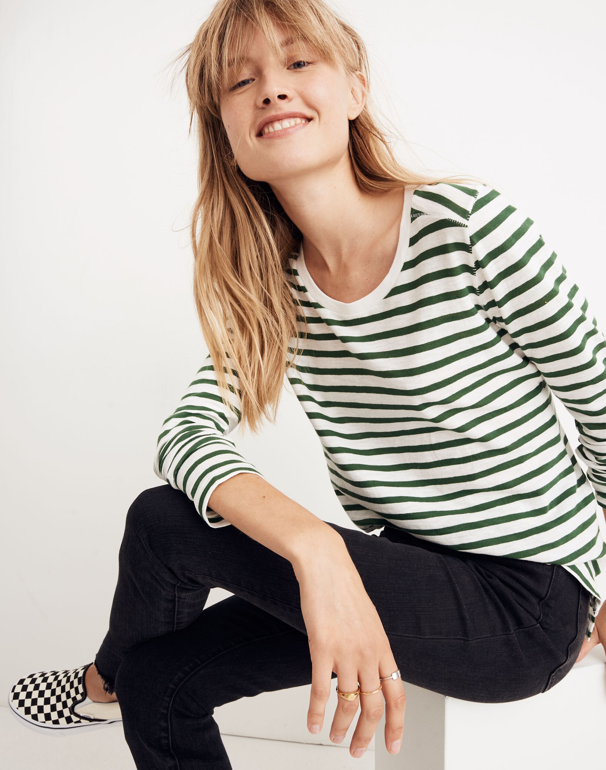 Whisper Cotton Long-Sleeve Crewneck Tee in Lomita Stripe