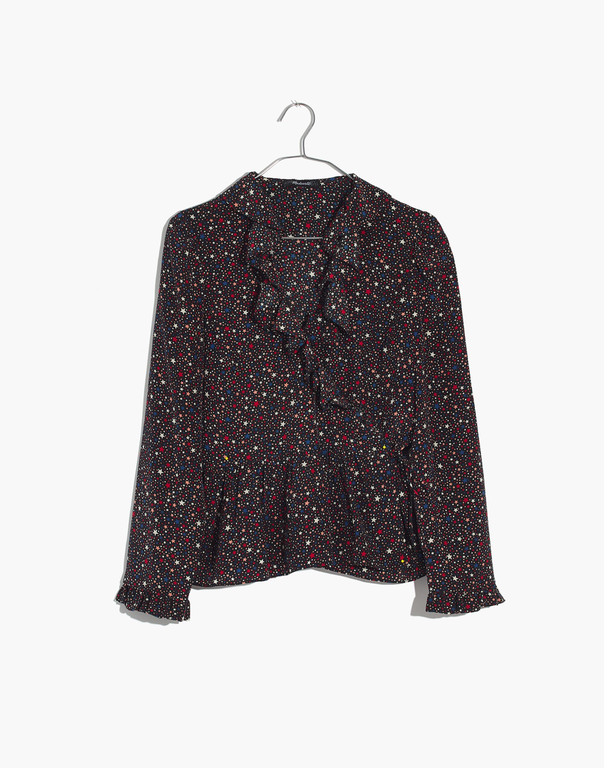 Silk Ruffle-Hem Wrap Top in Starry Night