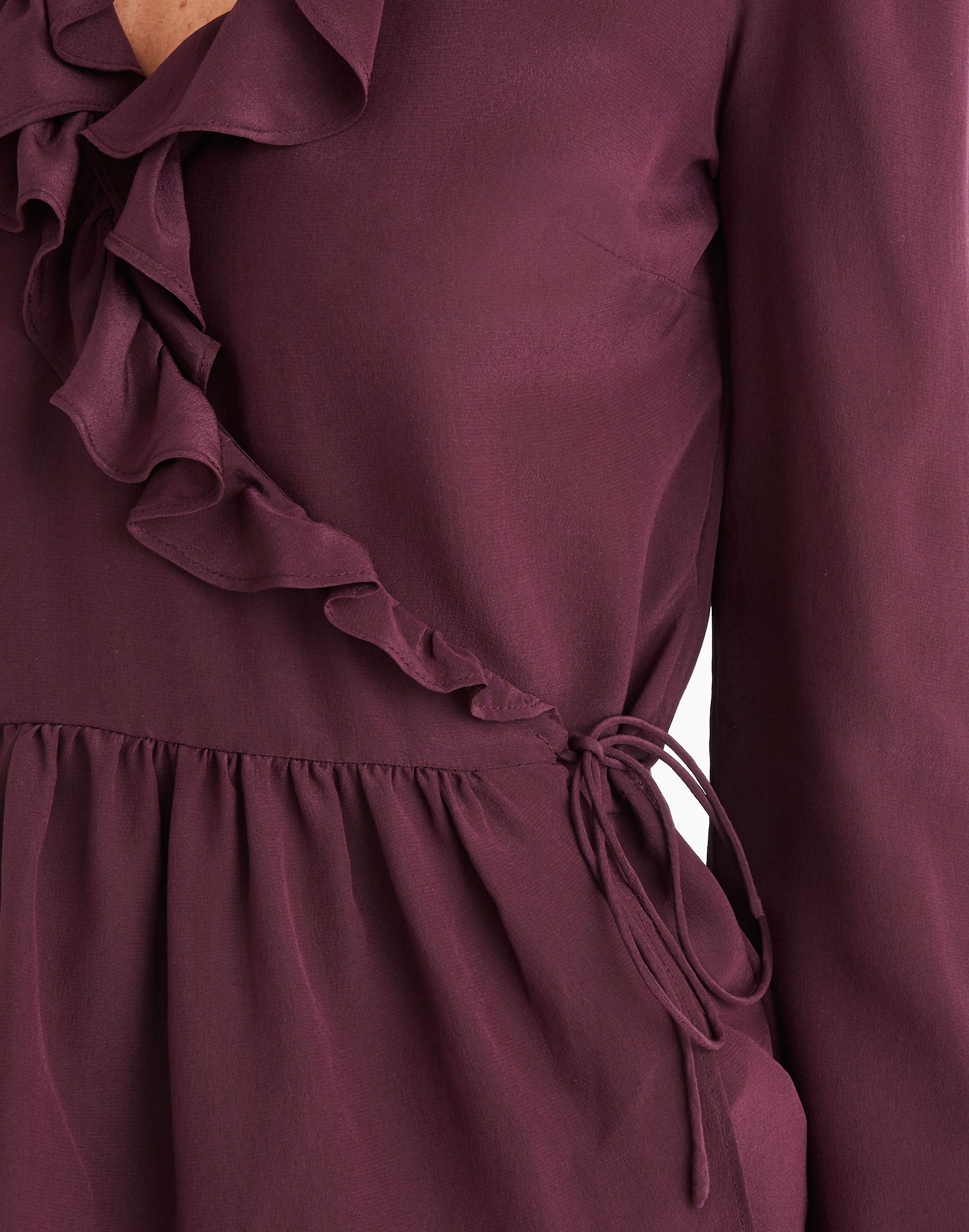 Silk Ruffle-Hem Wrap Top