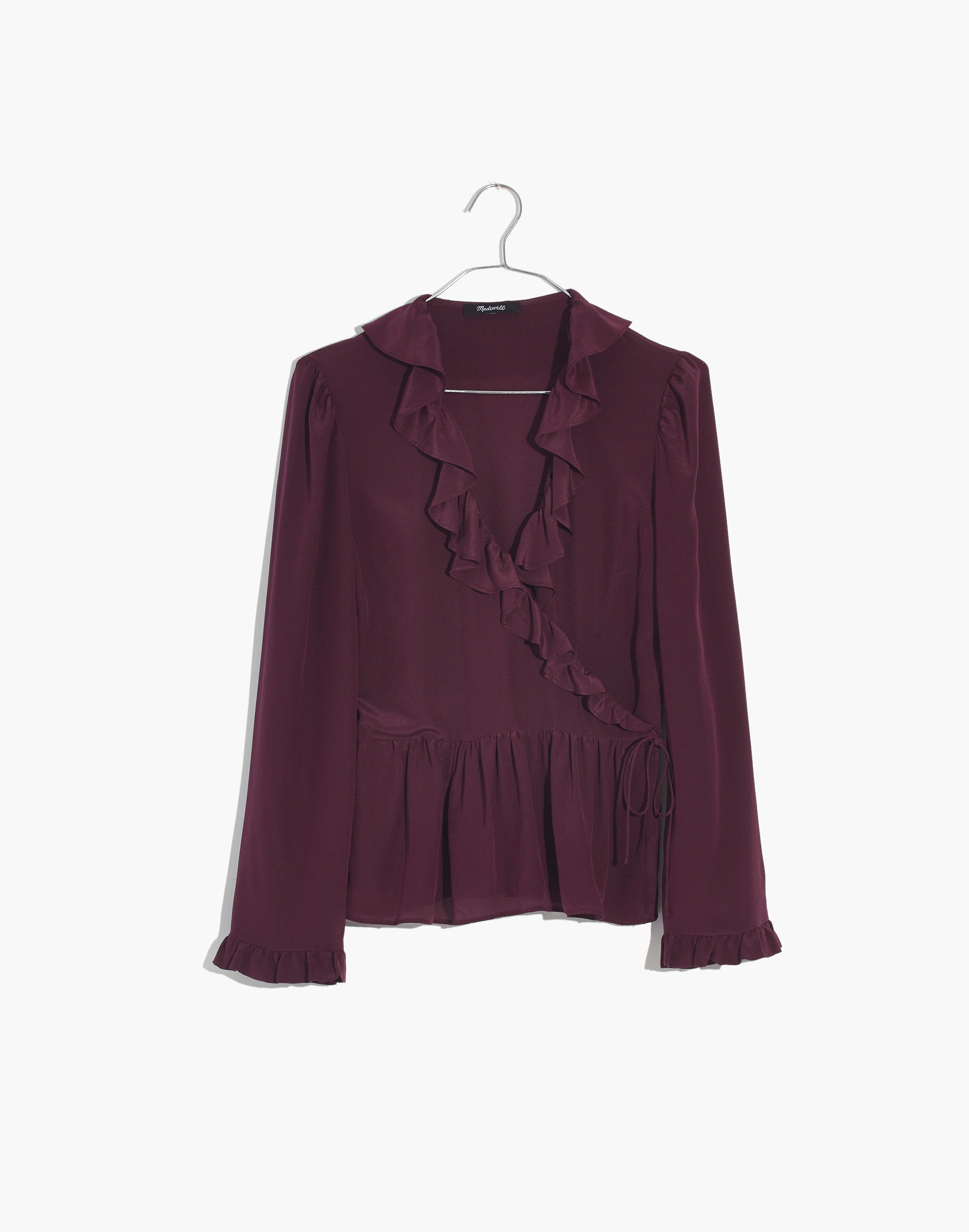 Silk Ruffle-Hem Wrap Top