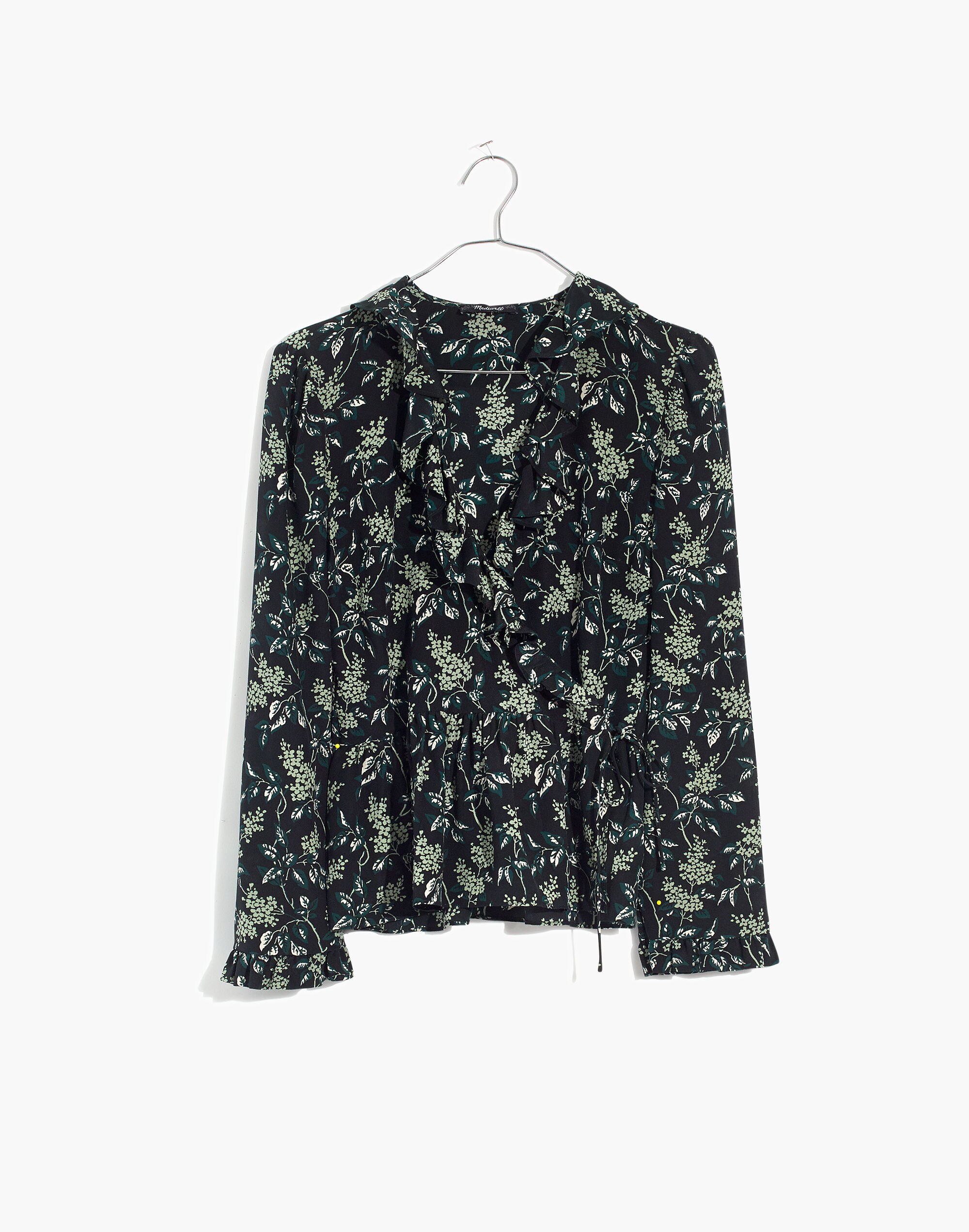 Silk Ruffle-Hem Wrap Top in Antique Flora