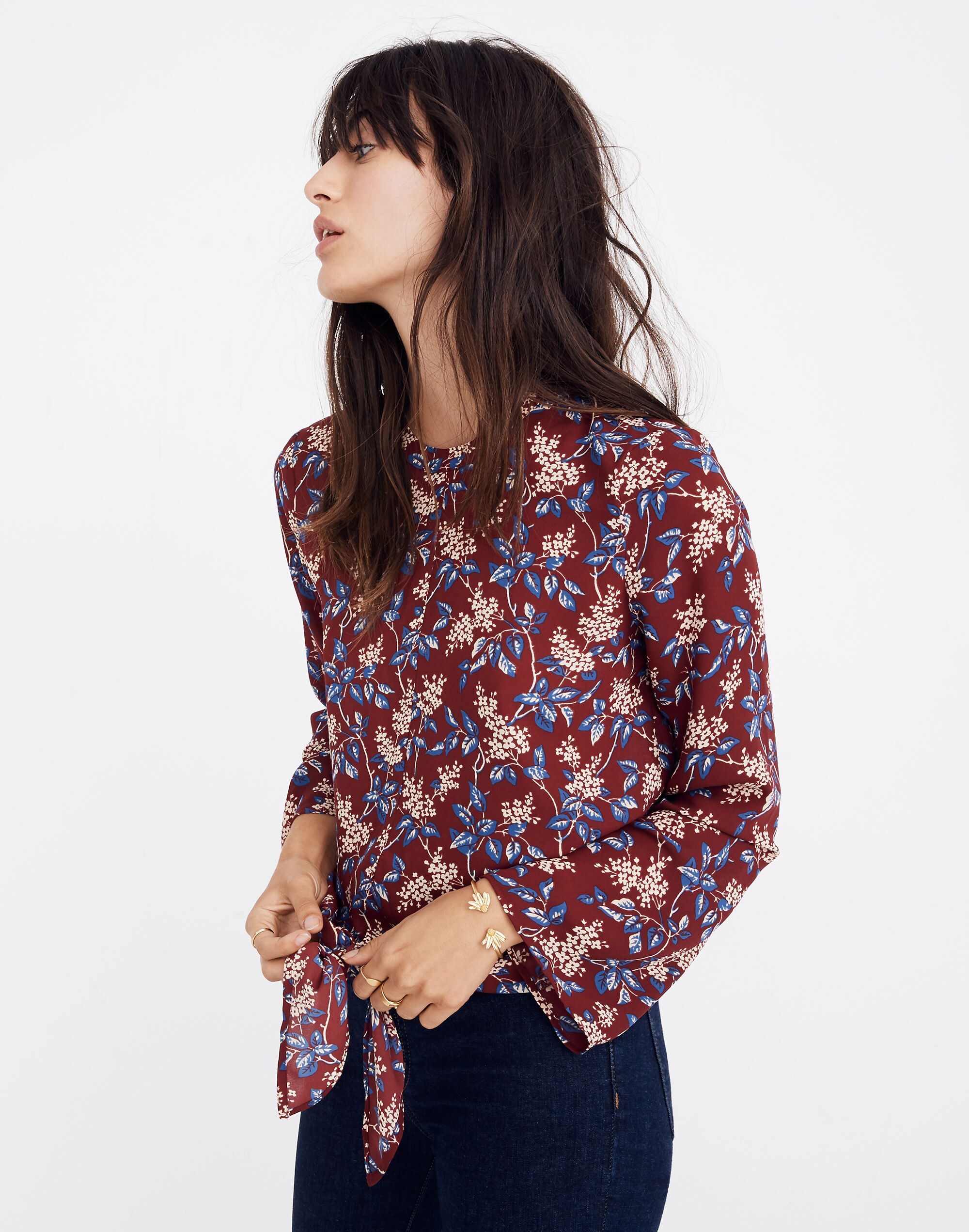 Bell-Sleeve Tie Top in Antique Flora