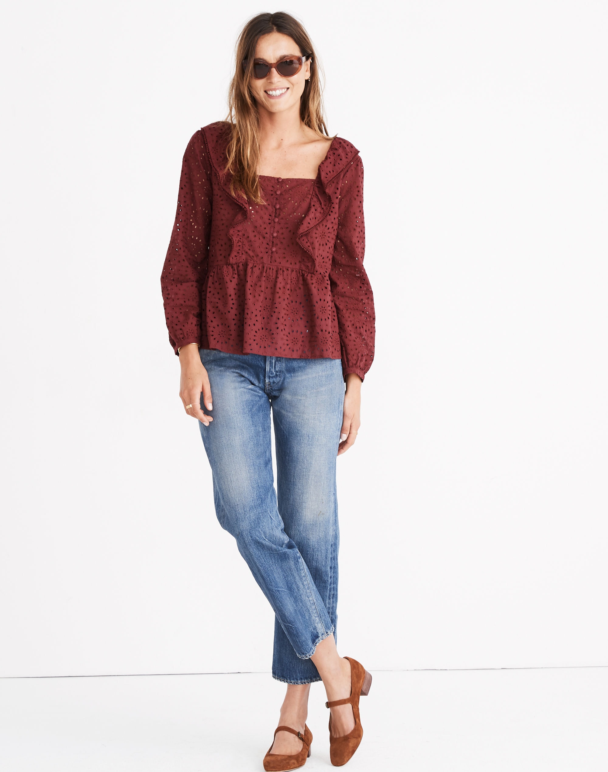 Eyelet Pom-Pom Top