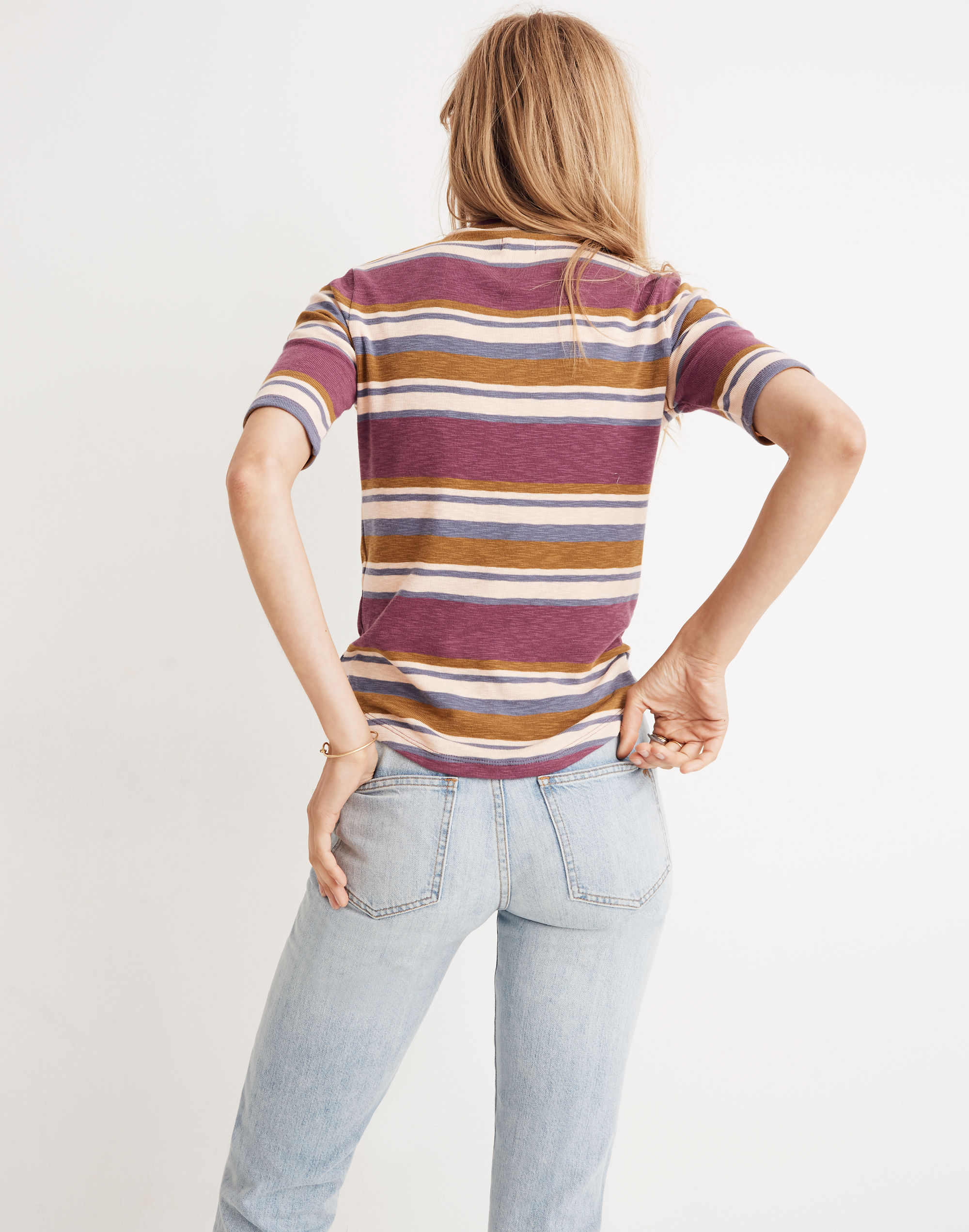 Mockneck Shirttail Tee in Stripe