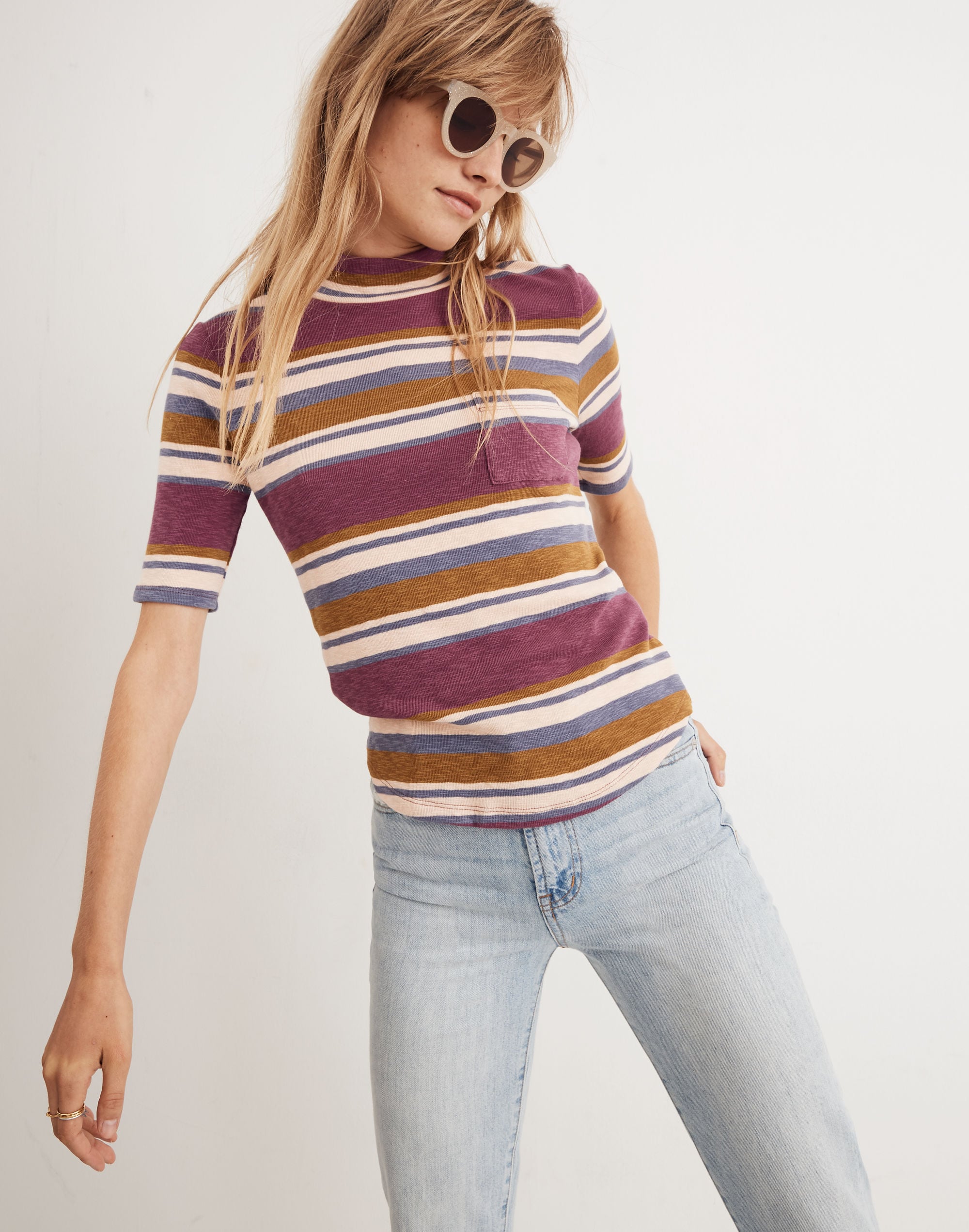 Mockneck Shirttail Tee in Stripe