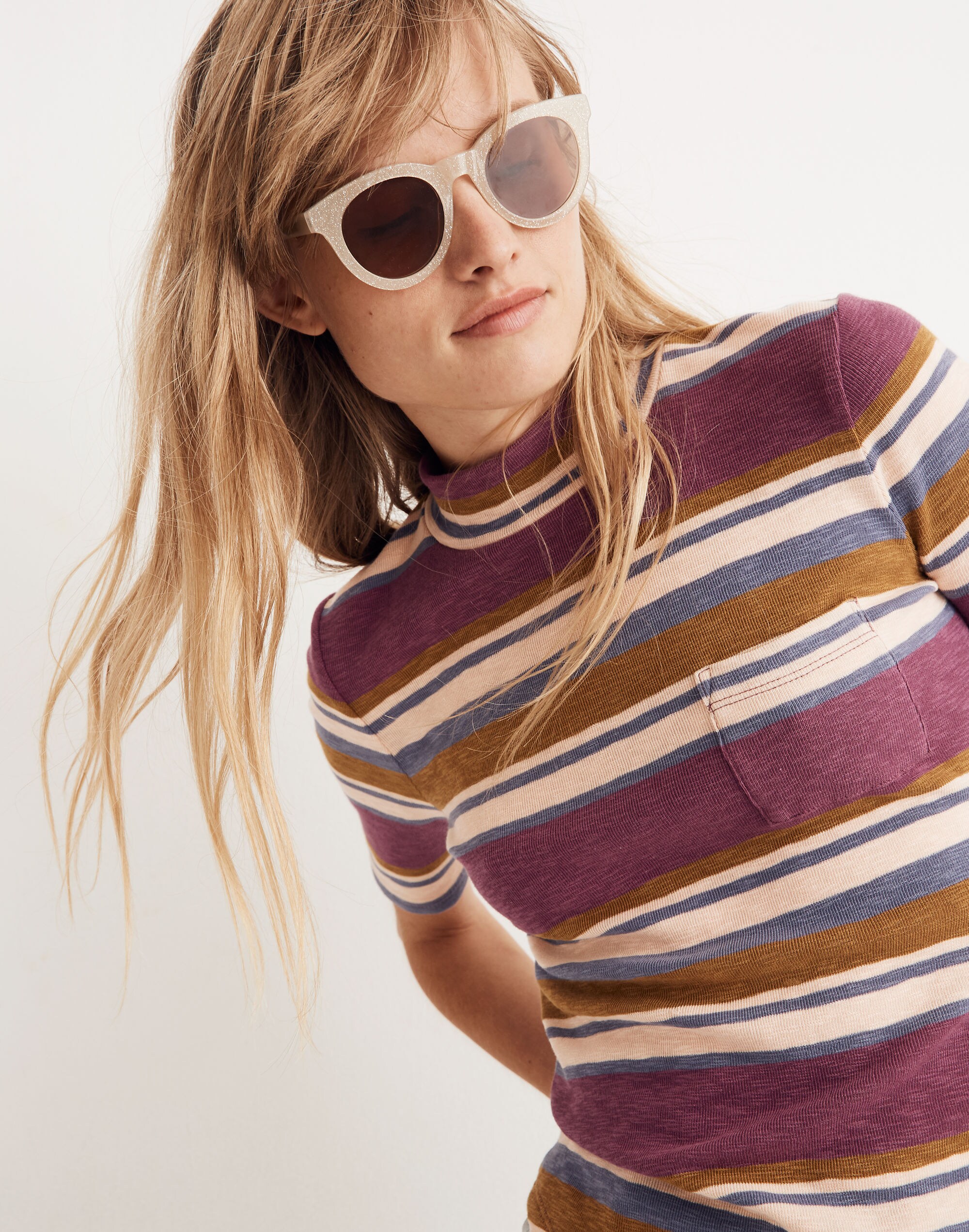 Mockneck Shirttail Tee in Stripe
