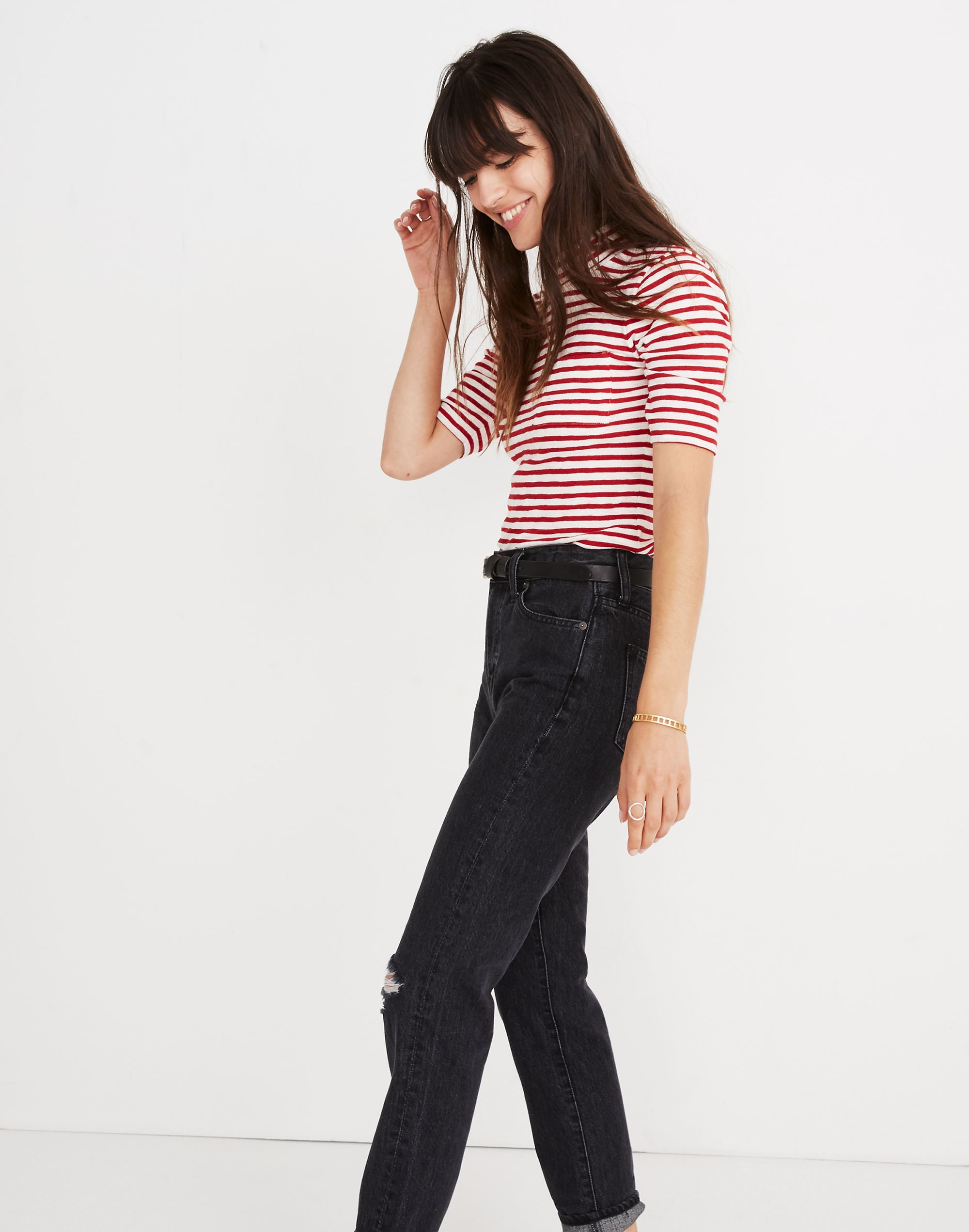 Mockneck Shirttail Tee in Solecito Stripe