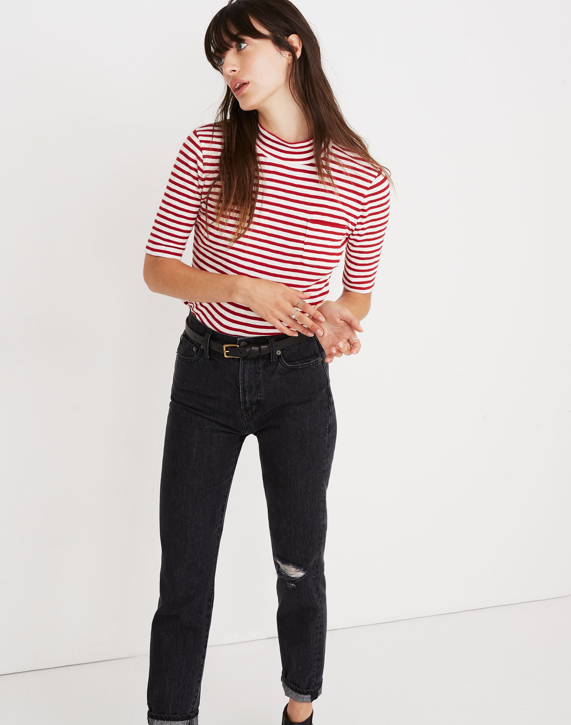 Mockneck Shirttail Tee in Solecito Stripe