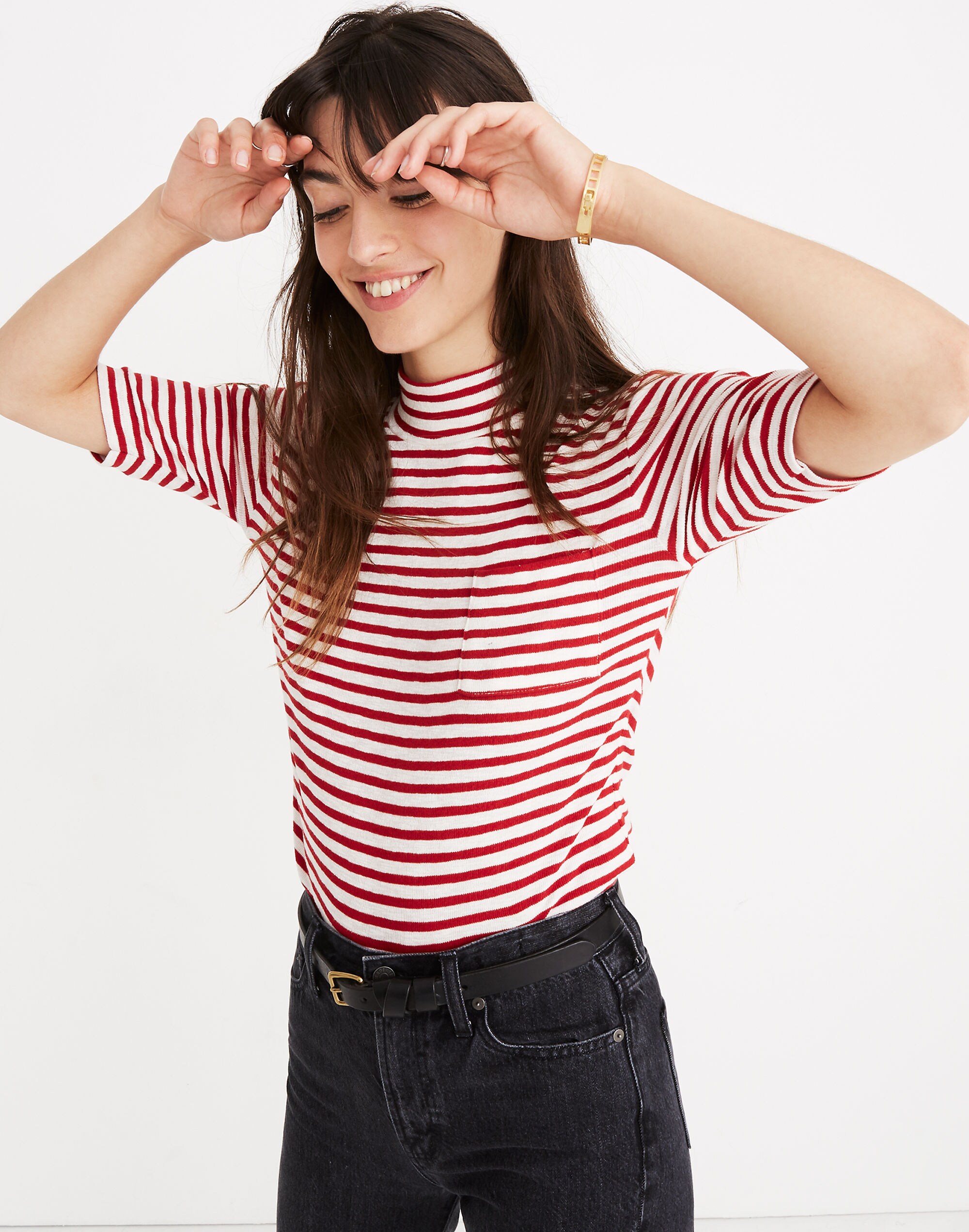 Mockneck Shirttail Tee in Solecito Stripe