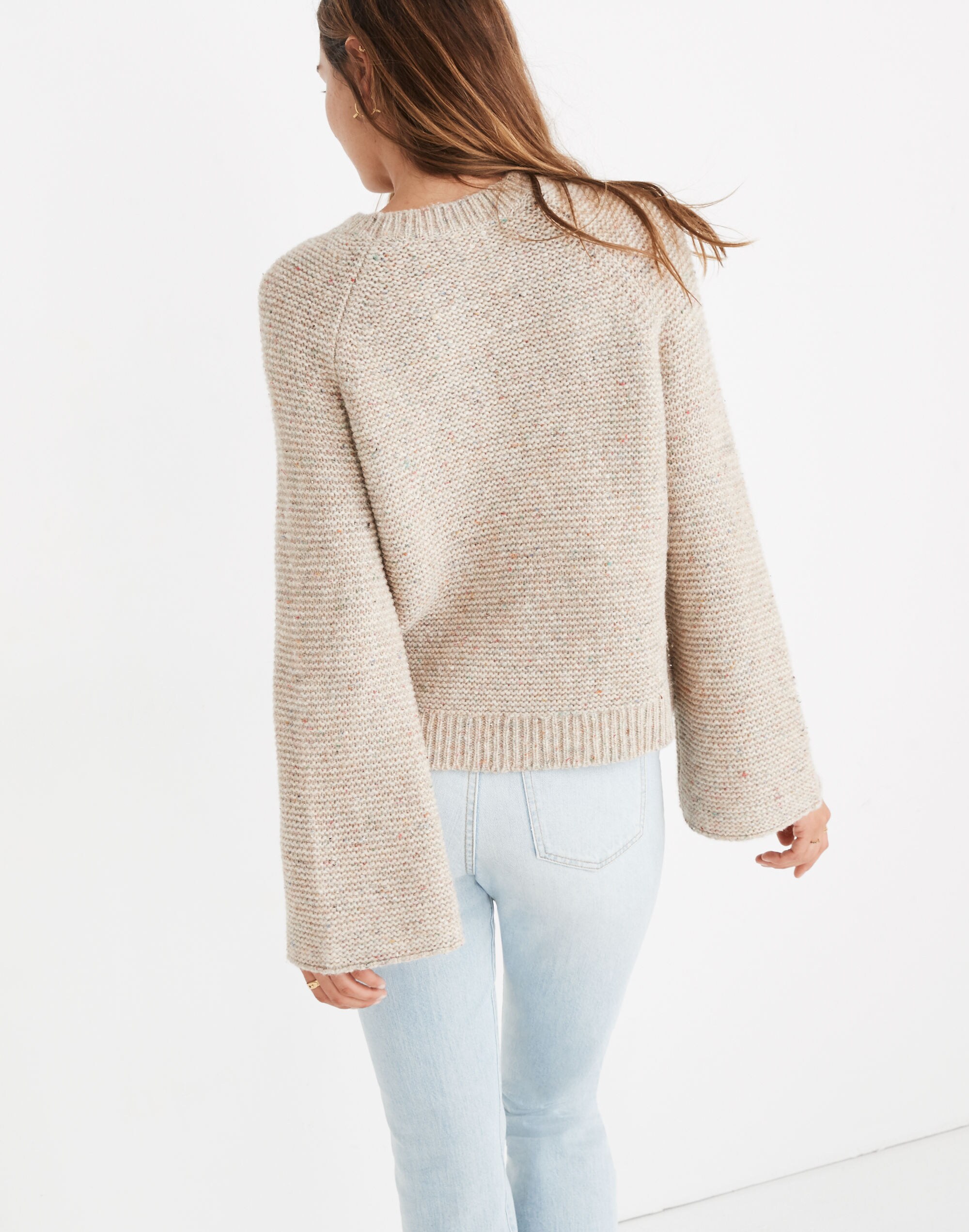 Flecked Wide-Sleeve Pullover Sweater