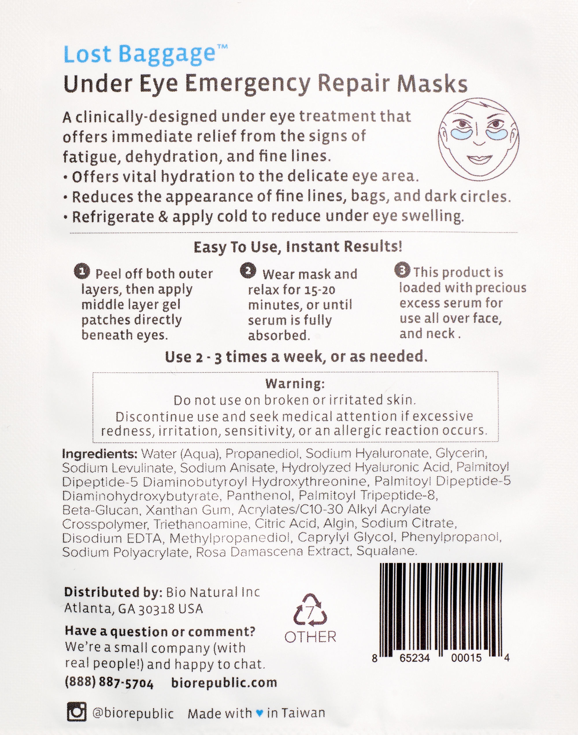 BioRepublic&reg; Lost Baggage Under Eye Emergency Repair Mask