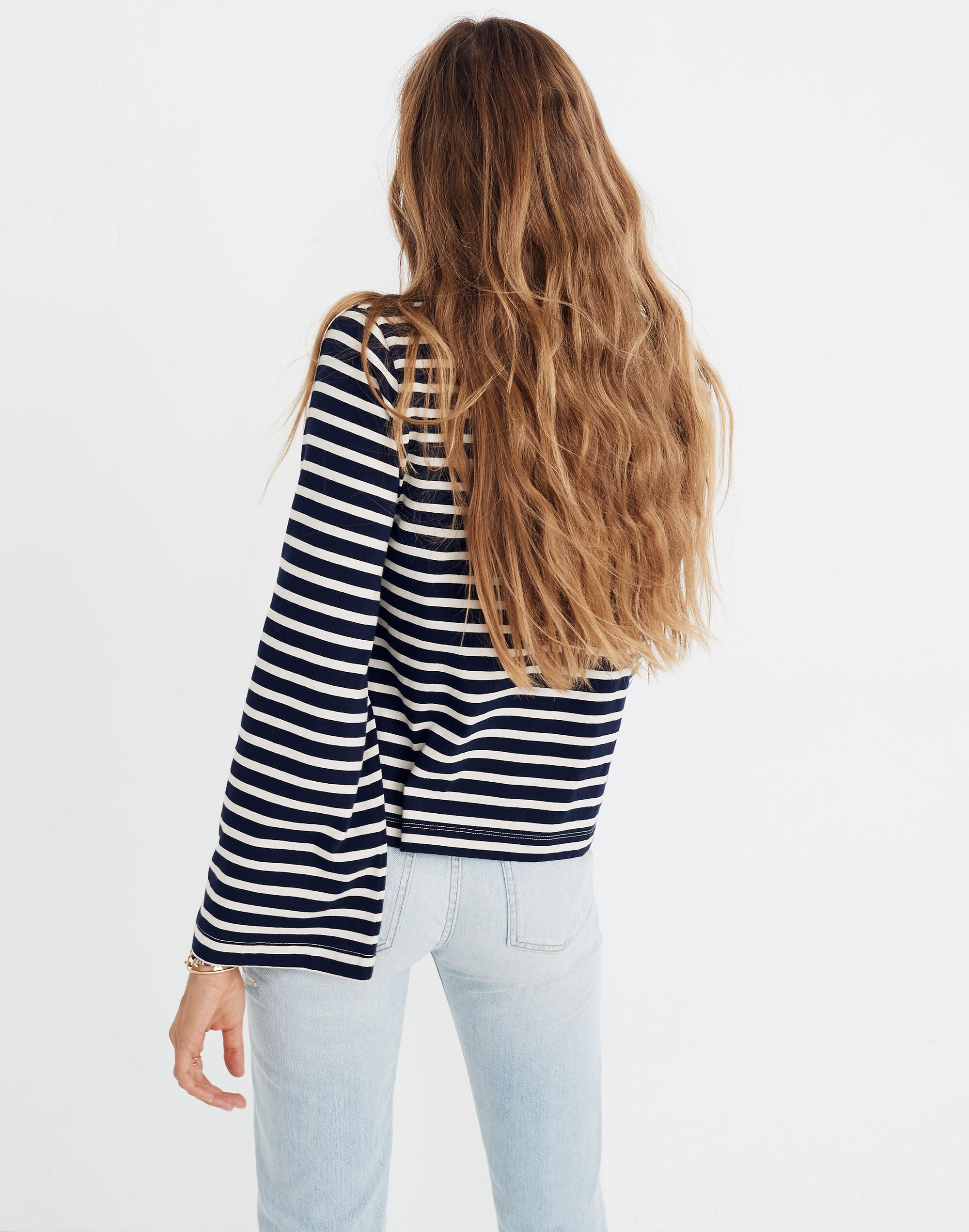 Wide-Sleeve Turtleneck in Stripe-Block