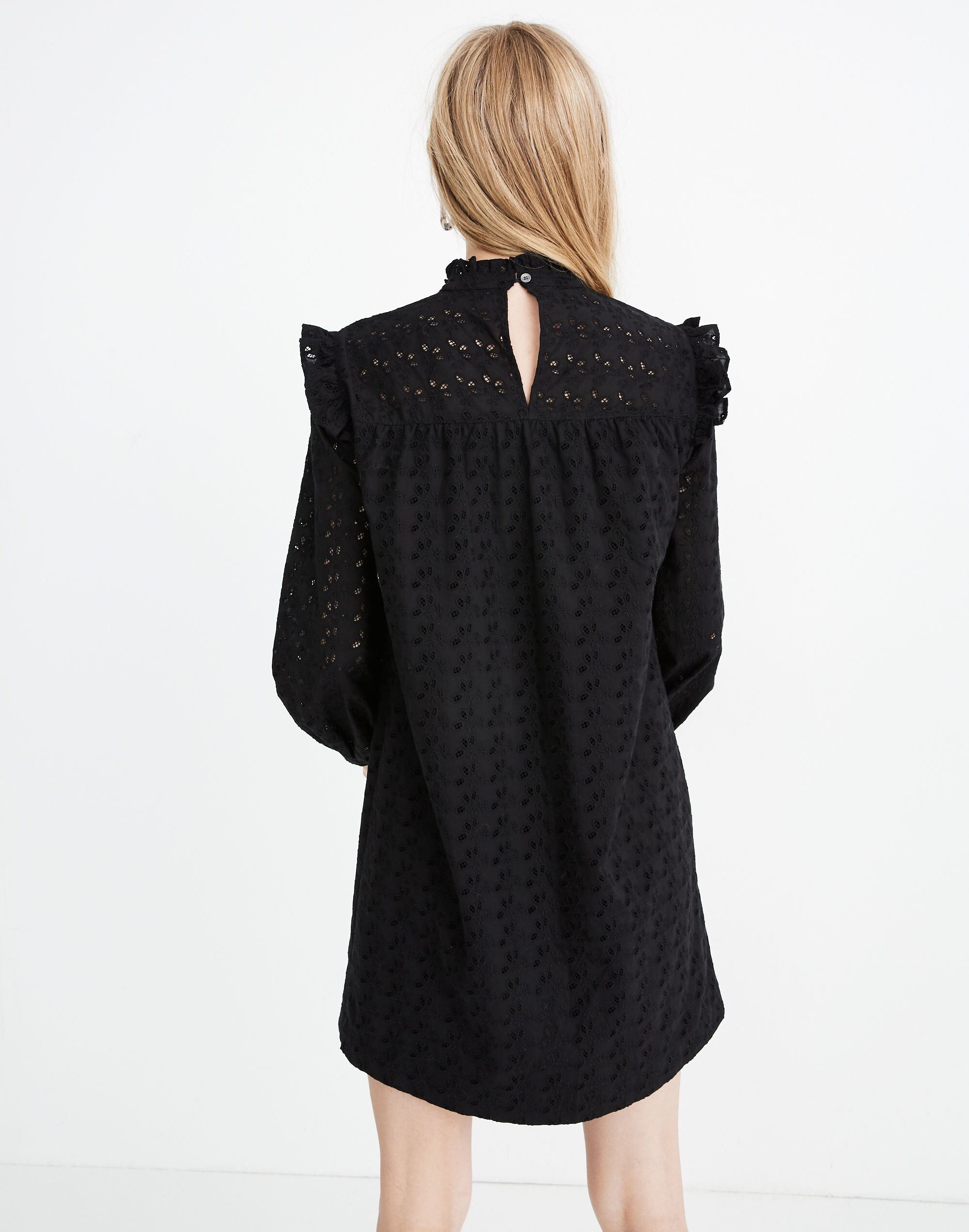 Eyelet Mockneck Ruffle Dress