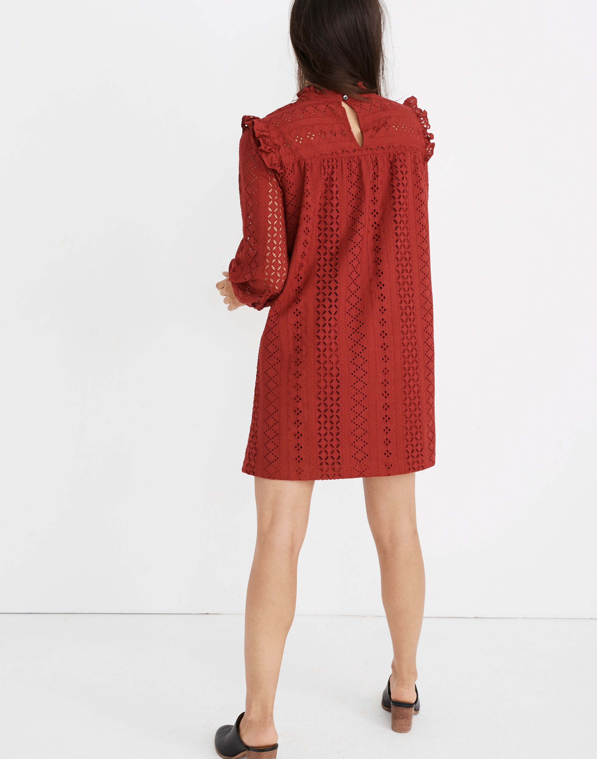Eyelet Mockneck Ruffle Dress