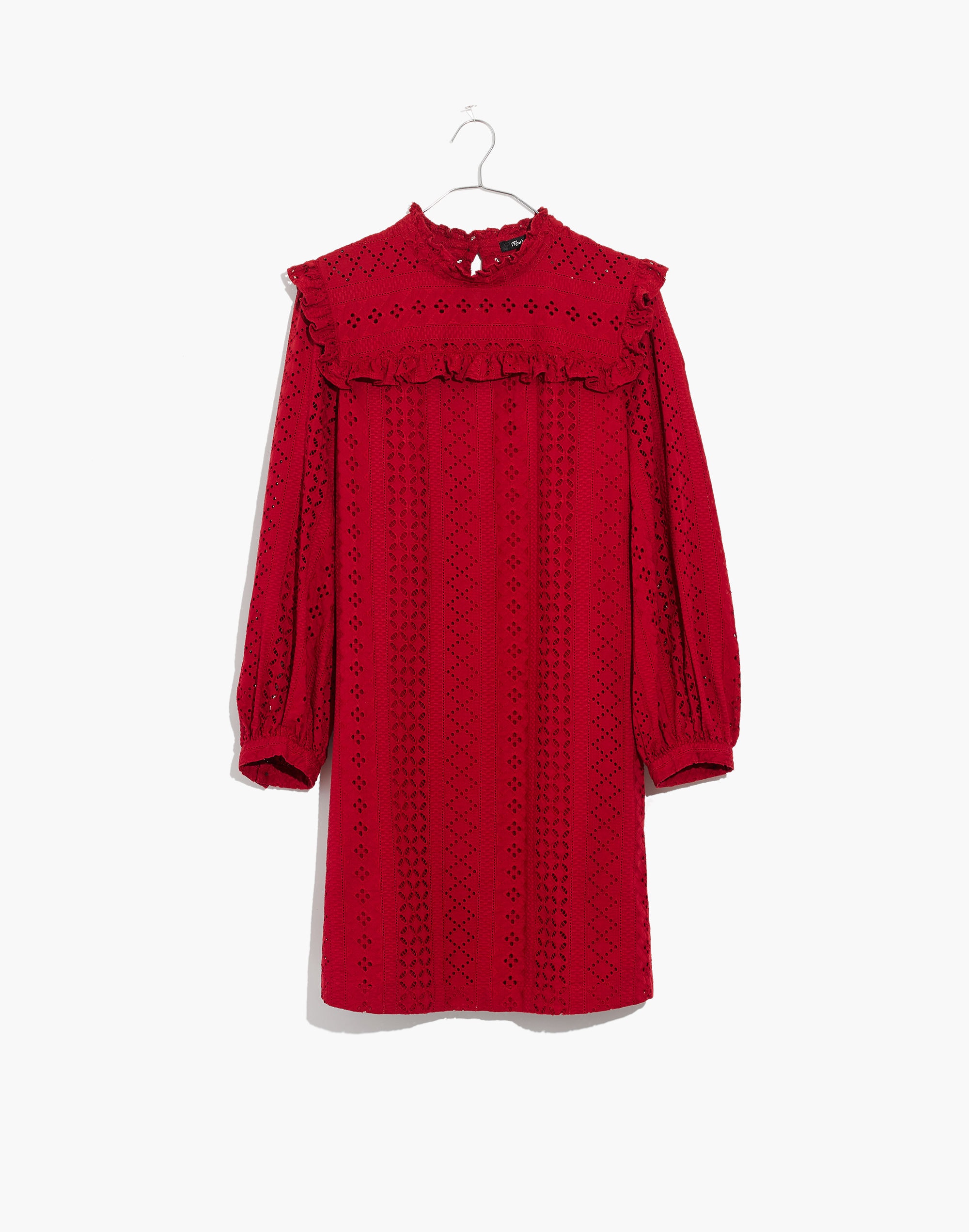 Eyelet Mockneck Ruffle Dress