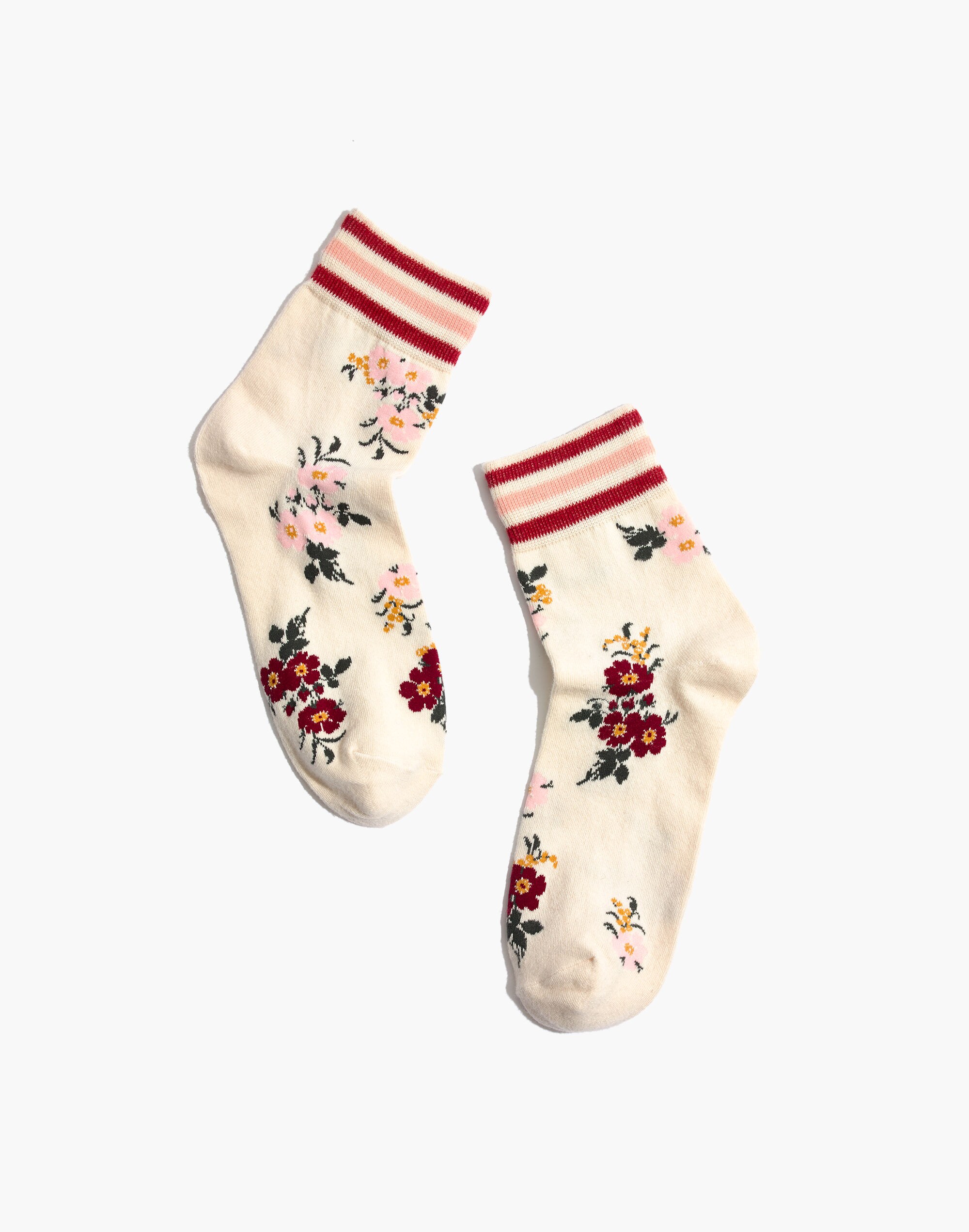athletic stripe sweet blossoms ankle socks