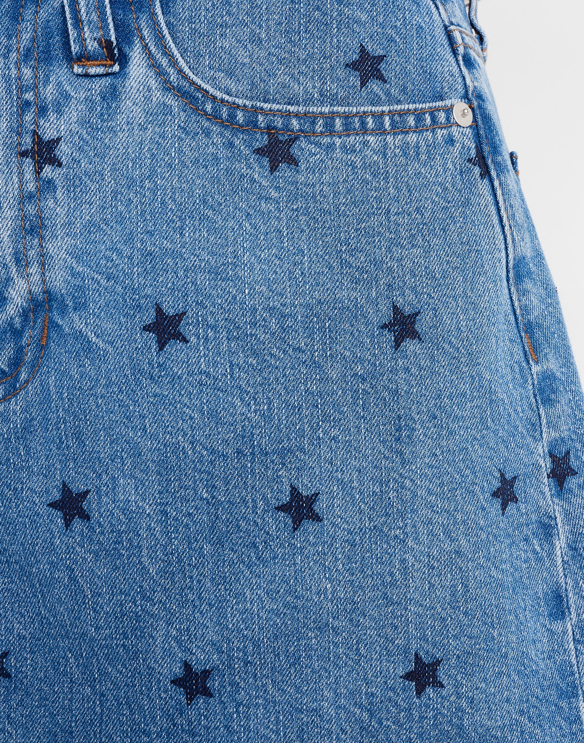 Rigid Denim A-Line Mini Skirt: Star Print Edition