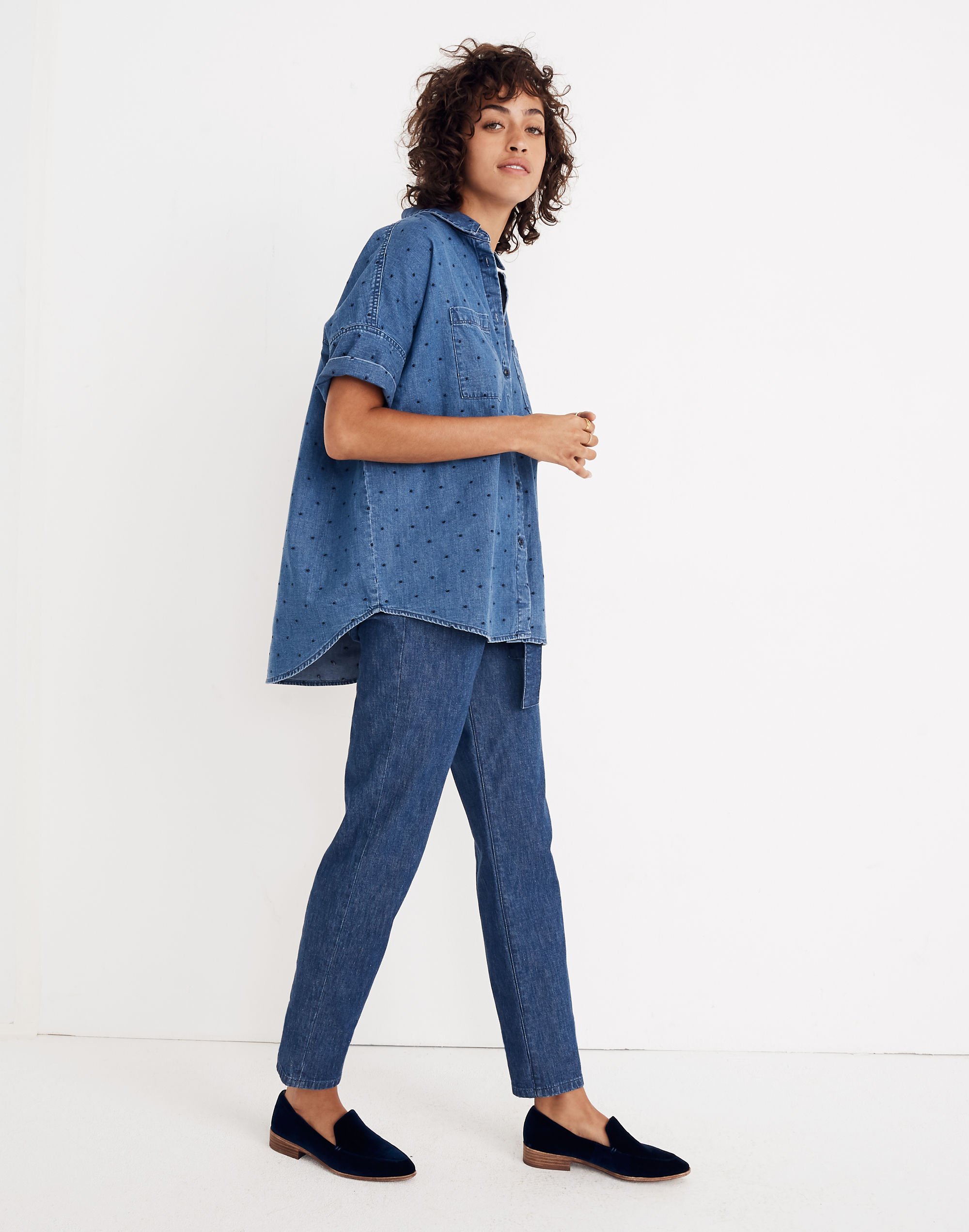 Denim Courier Shirt in Metallic Dots