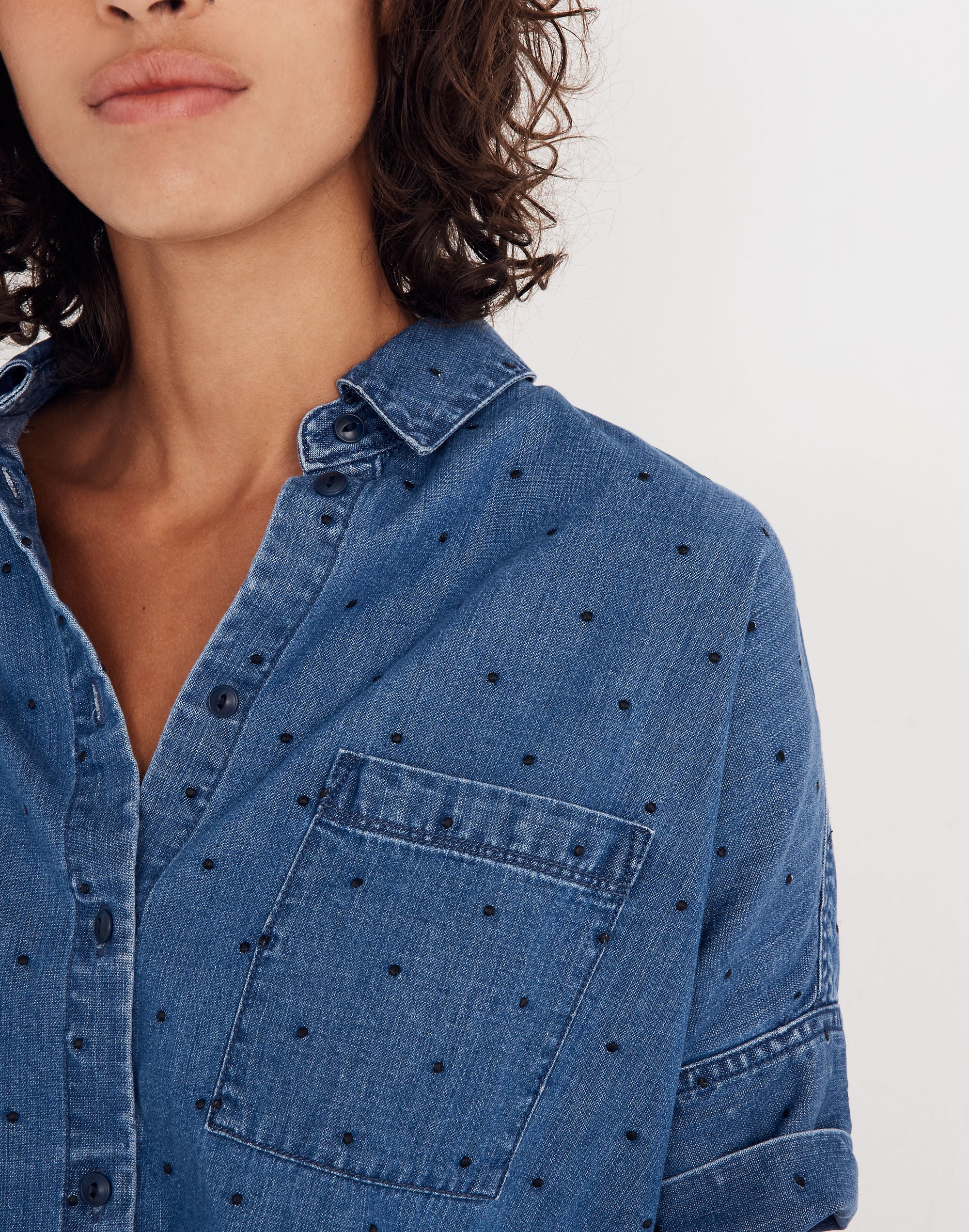 Denim Courier Shirt in Metallic Dots