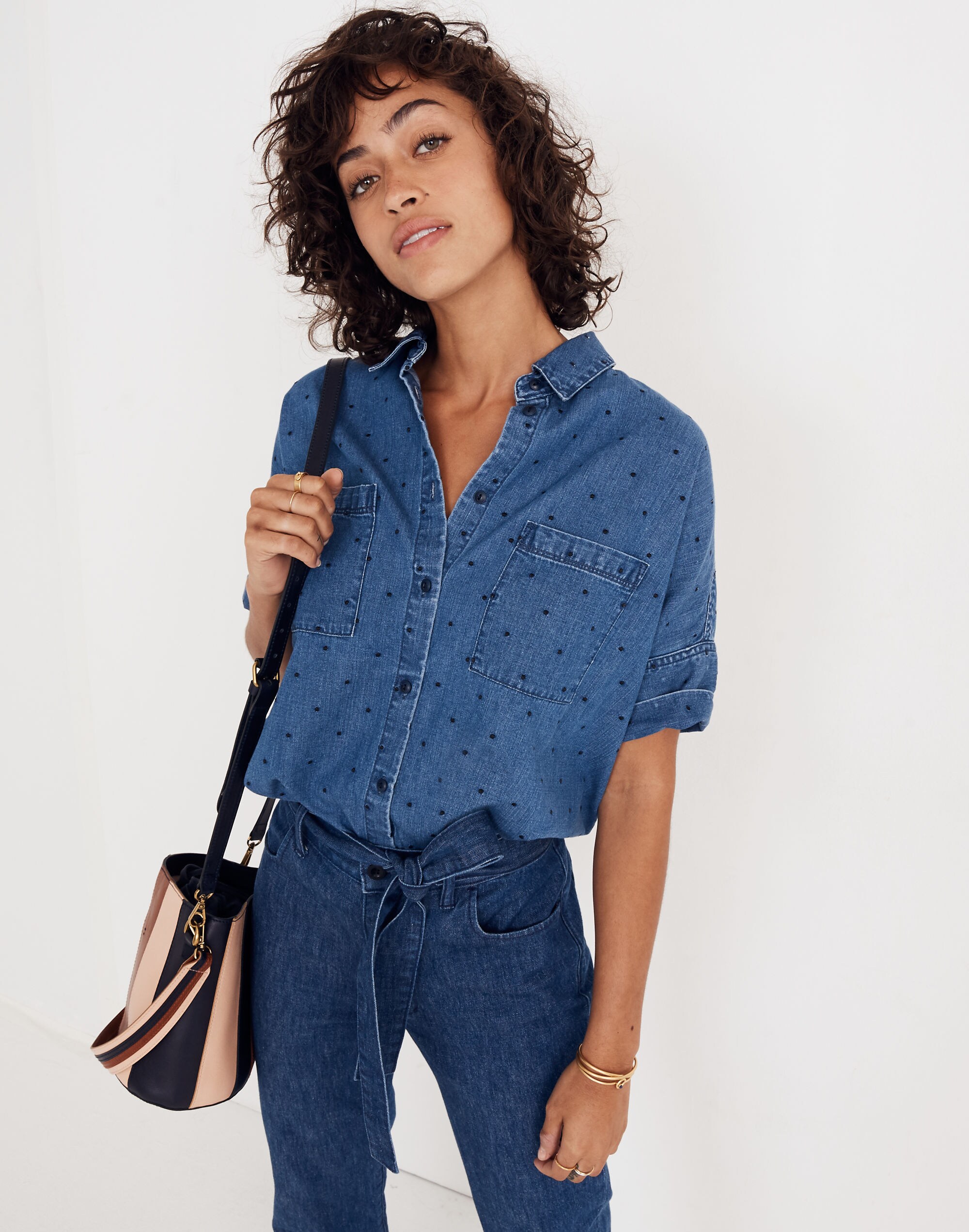 Denim Courier Shirt in Metallic Dots