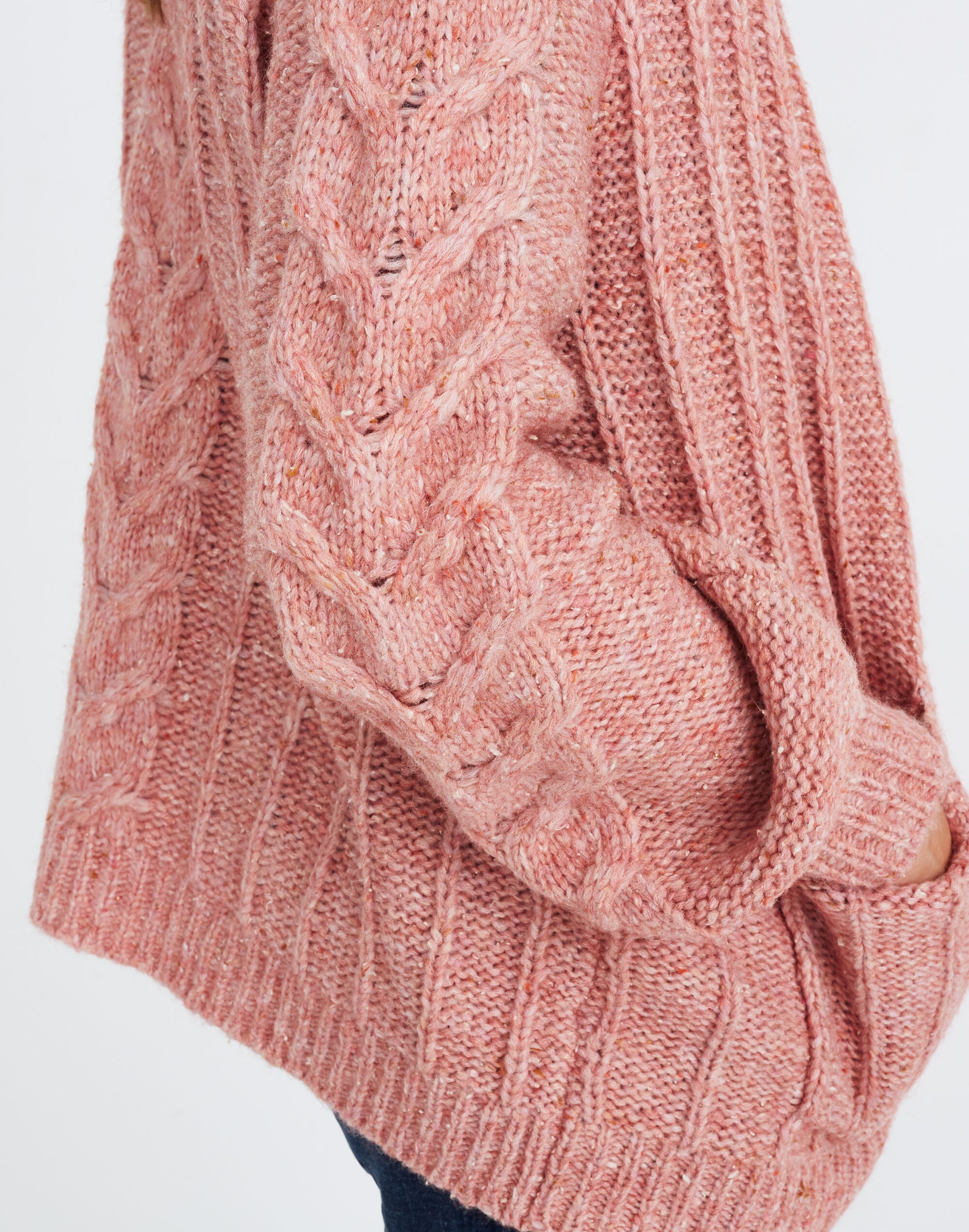 Bubble-Sleeve Cableknit Cardigan Sweater