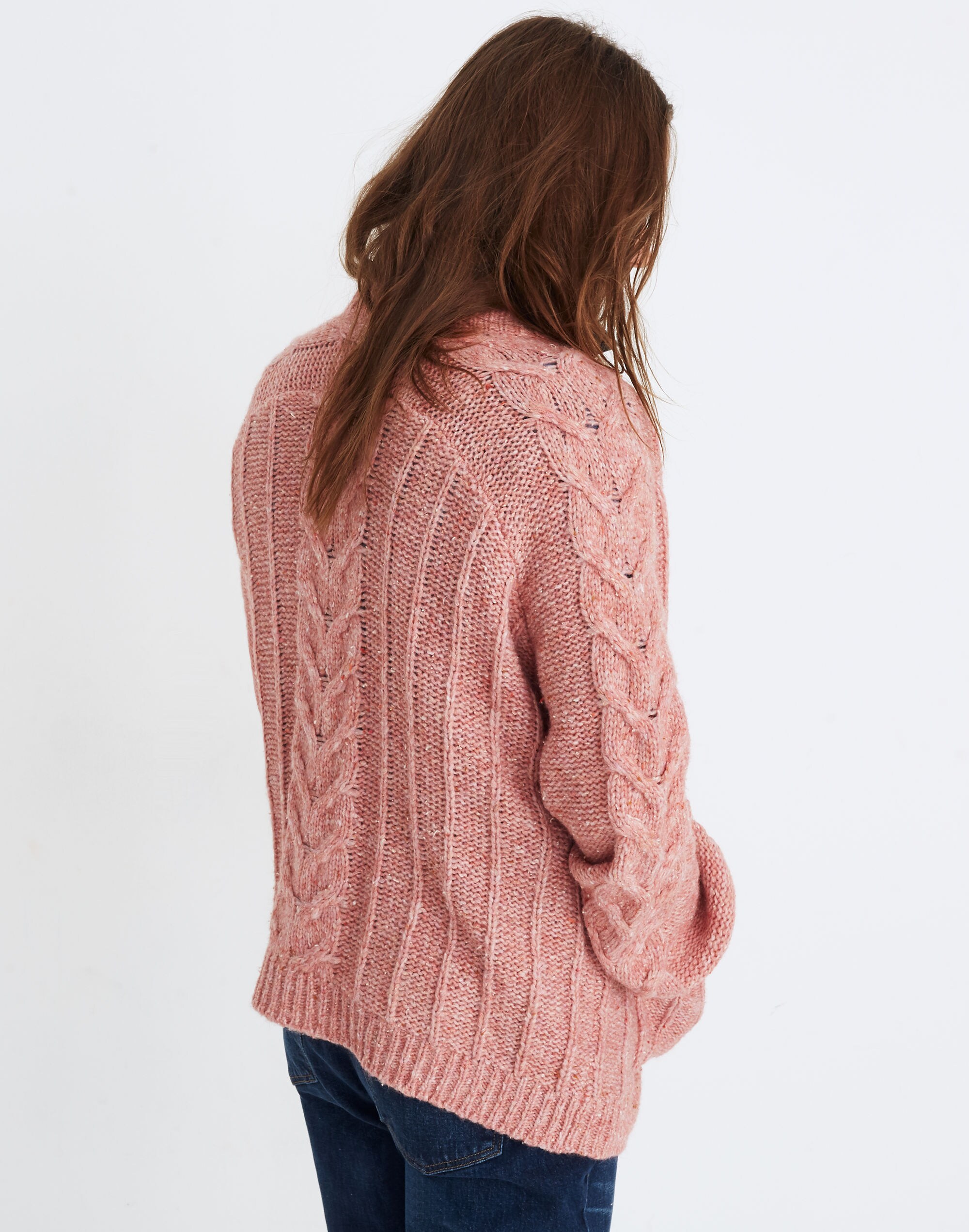 Bubble-Sleeve Cableknit Cardigan Sweater