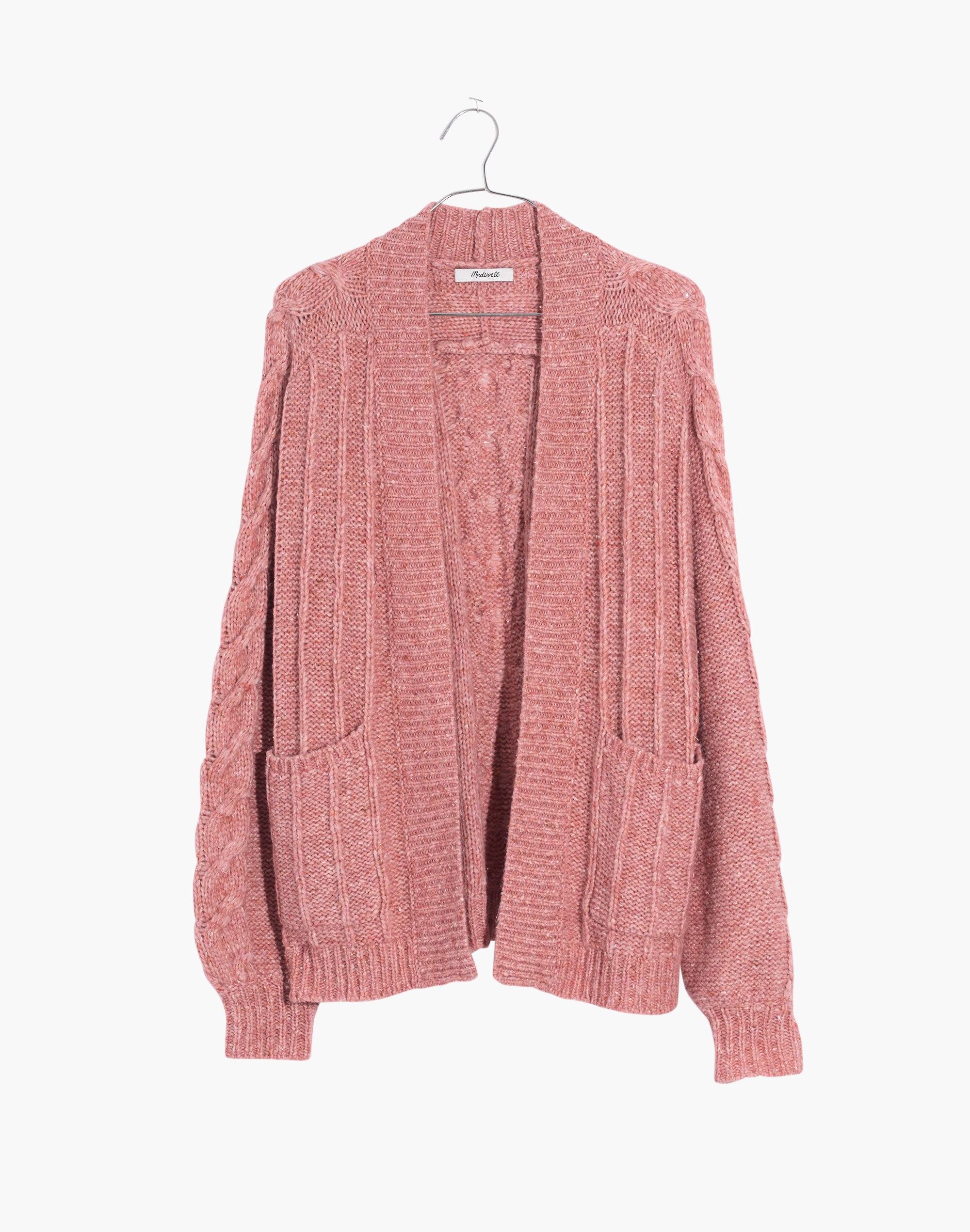 Bubble-Sleeve Cableknit Cardigan Sweater