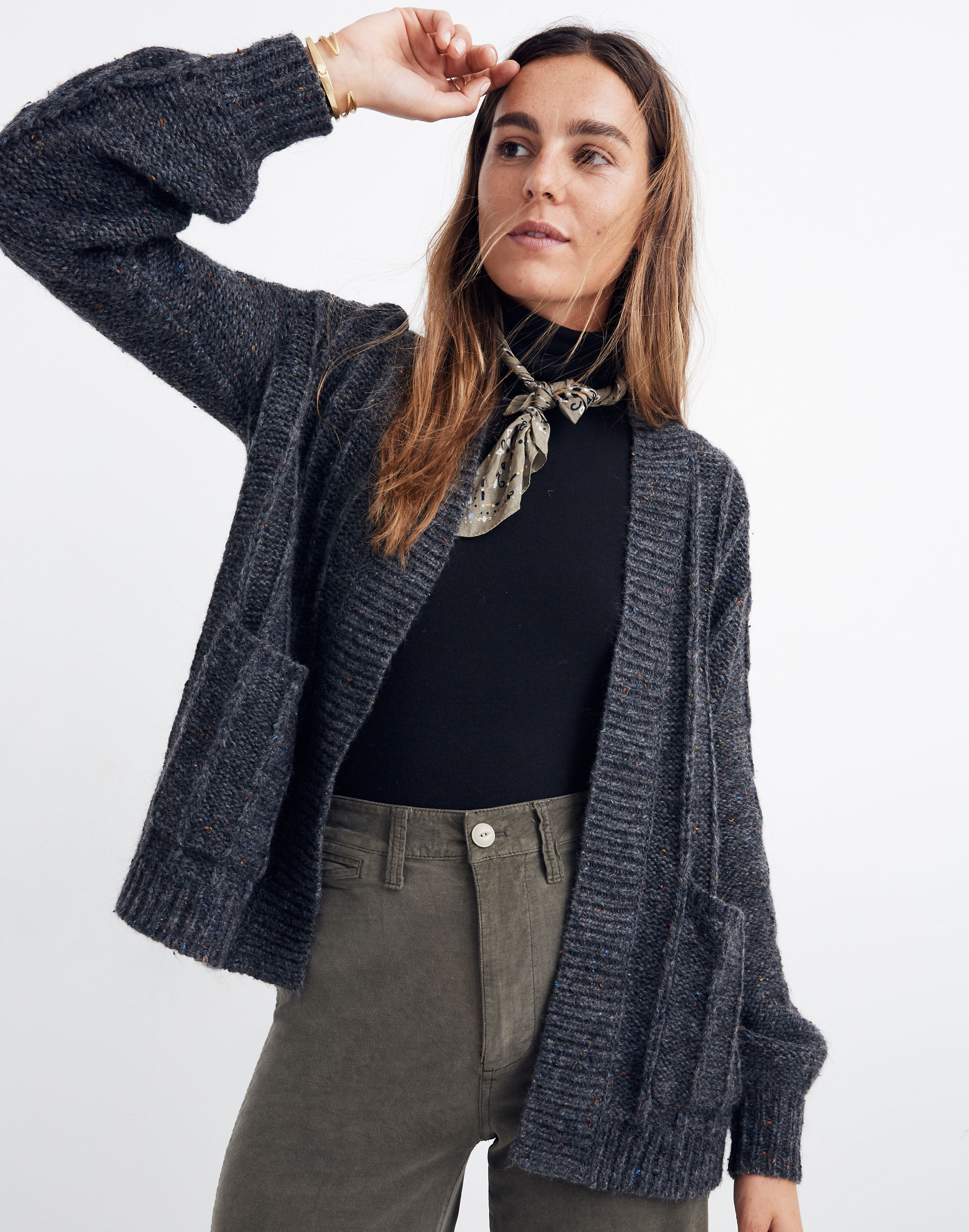 Bubble-Sleeve Cableknit Cardigan Sweater | Madewell