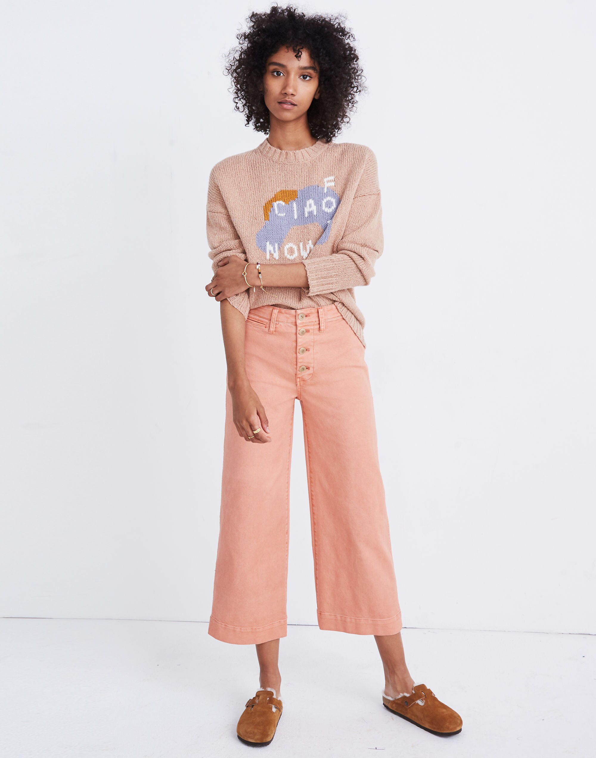 Tall Emmett Wide-Leg Crop Pants: Button-Front Edition