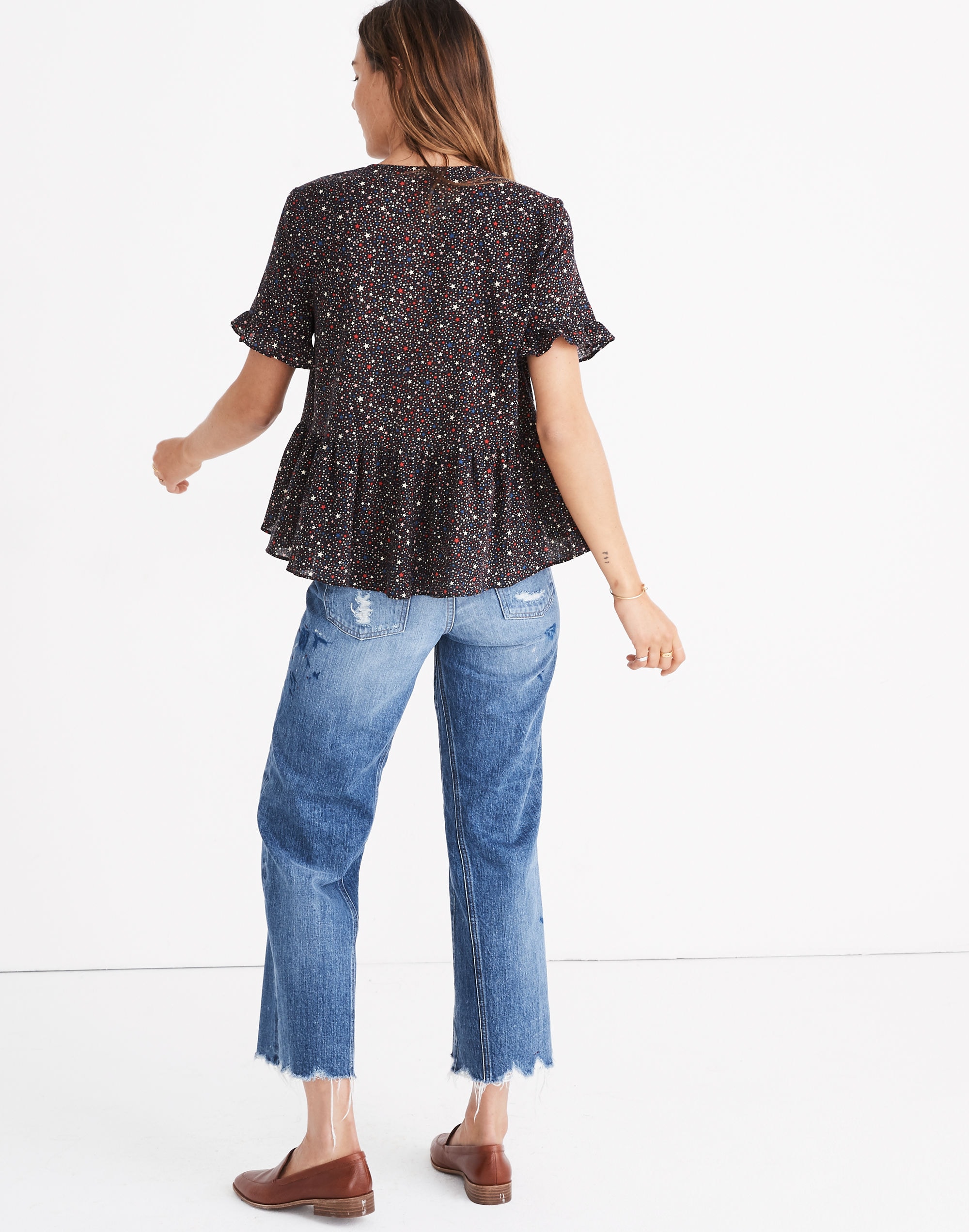 Studio Ruffle-Hem Top in Starry Night